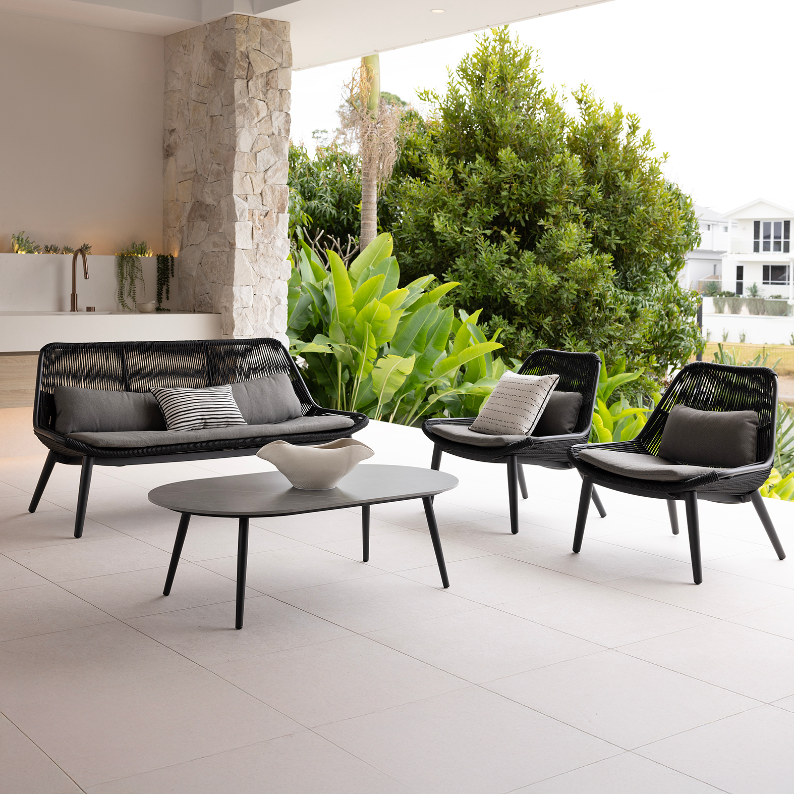 ARONA LOUNGE SETTING 4 PCE - CHARCOAL/BLK