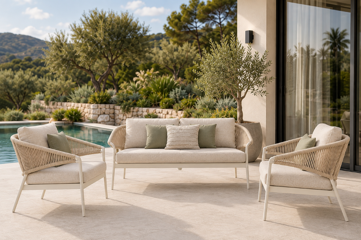 Celia Lounge Setting 3 pce - White | Beige Boucle