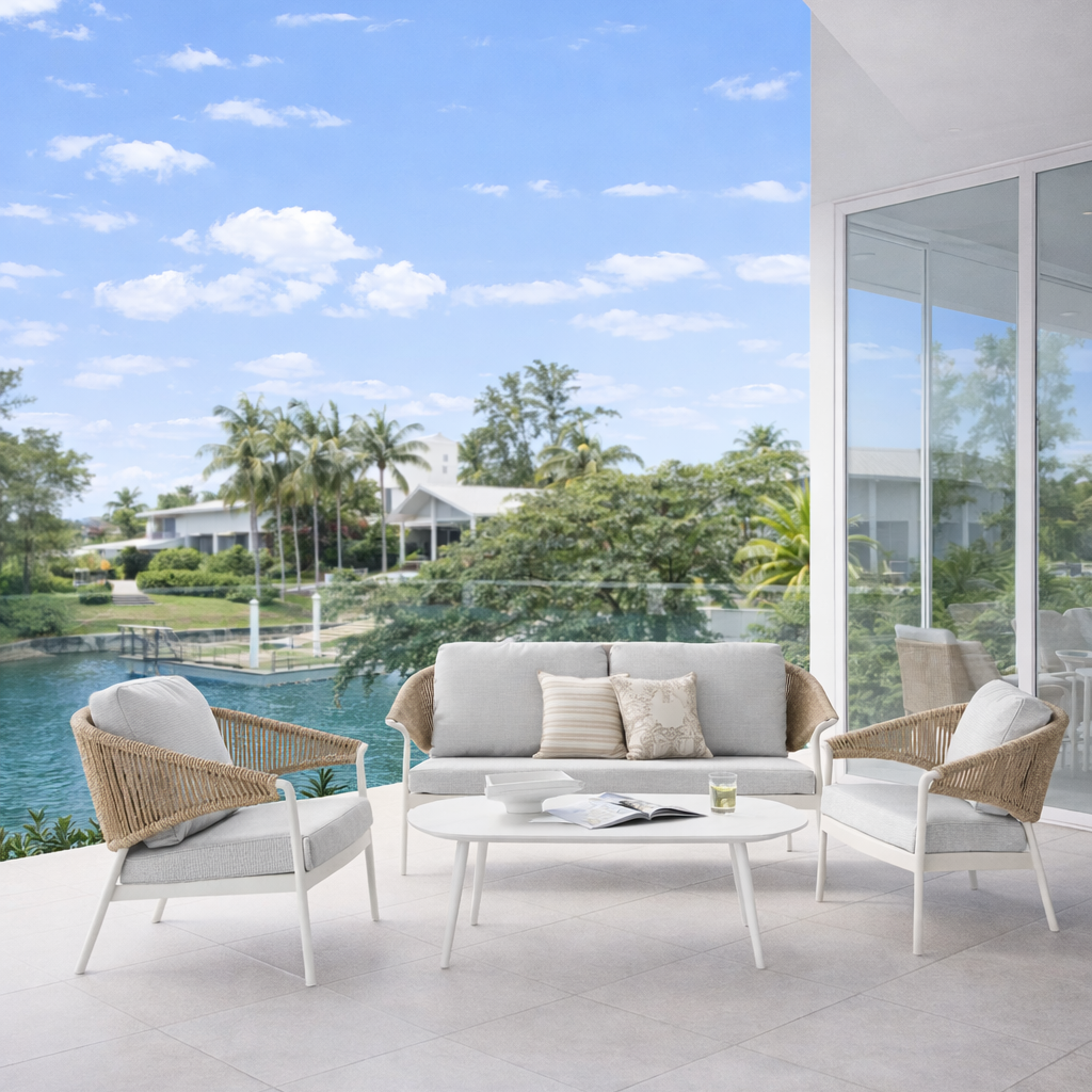 Celia Lounge Setting - 4 pce White | Natural