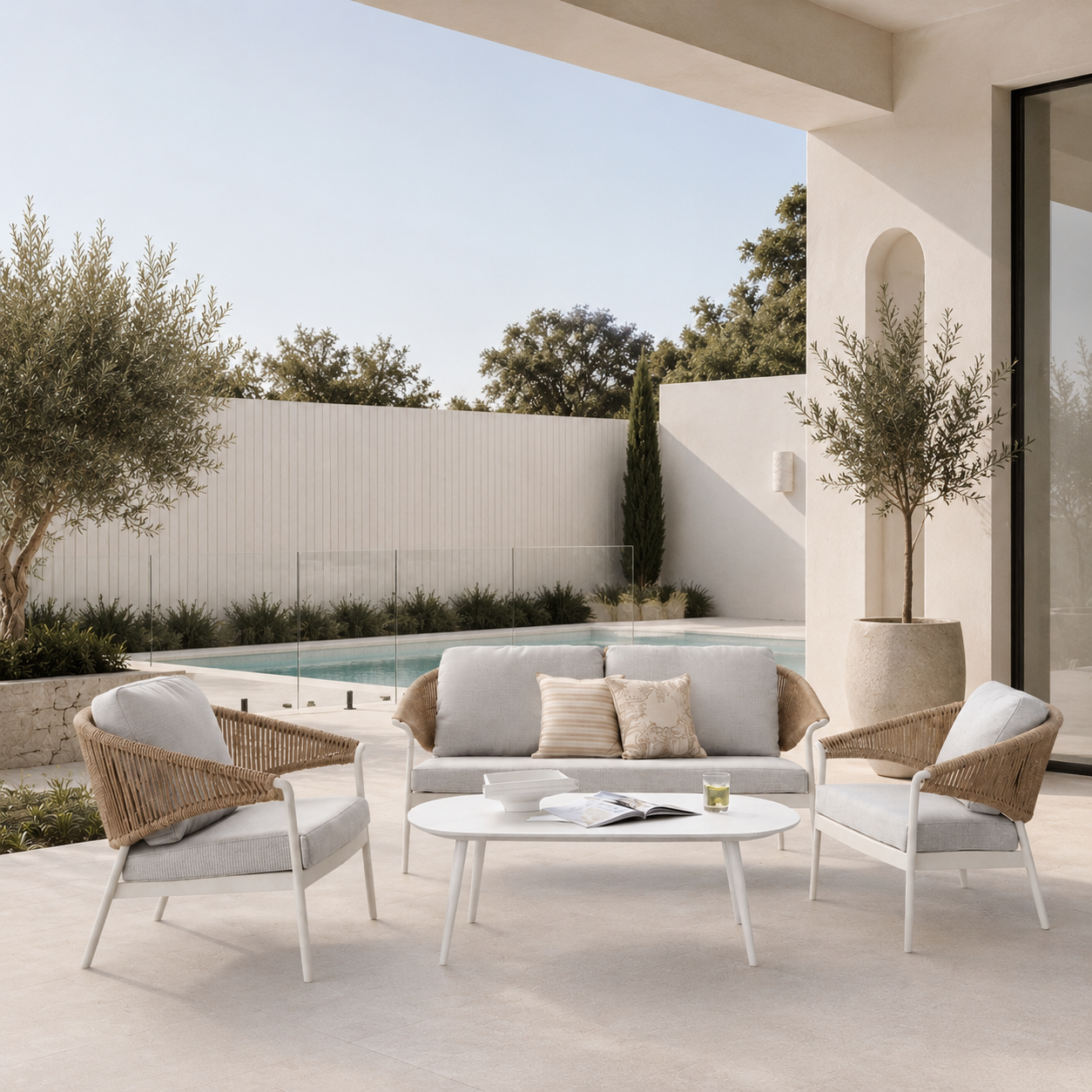 Celia Lounge Setting - 4 pce White | Natural