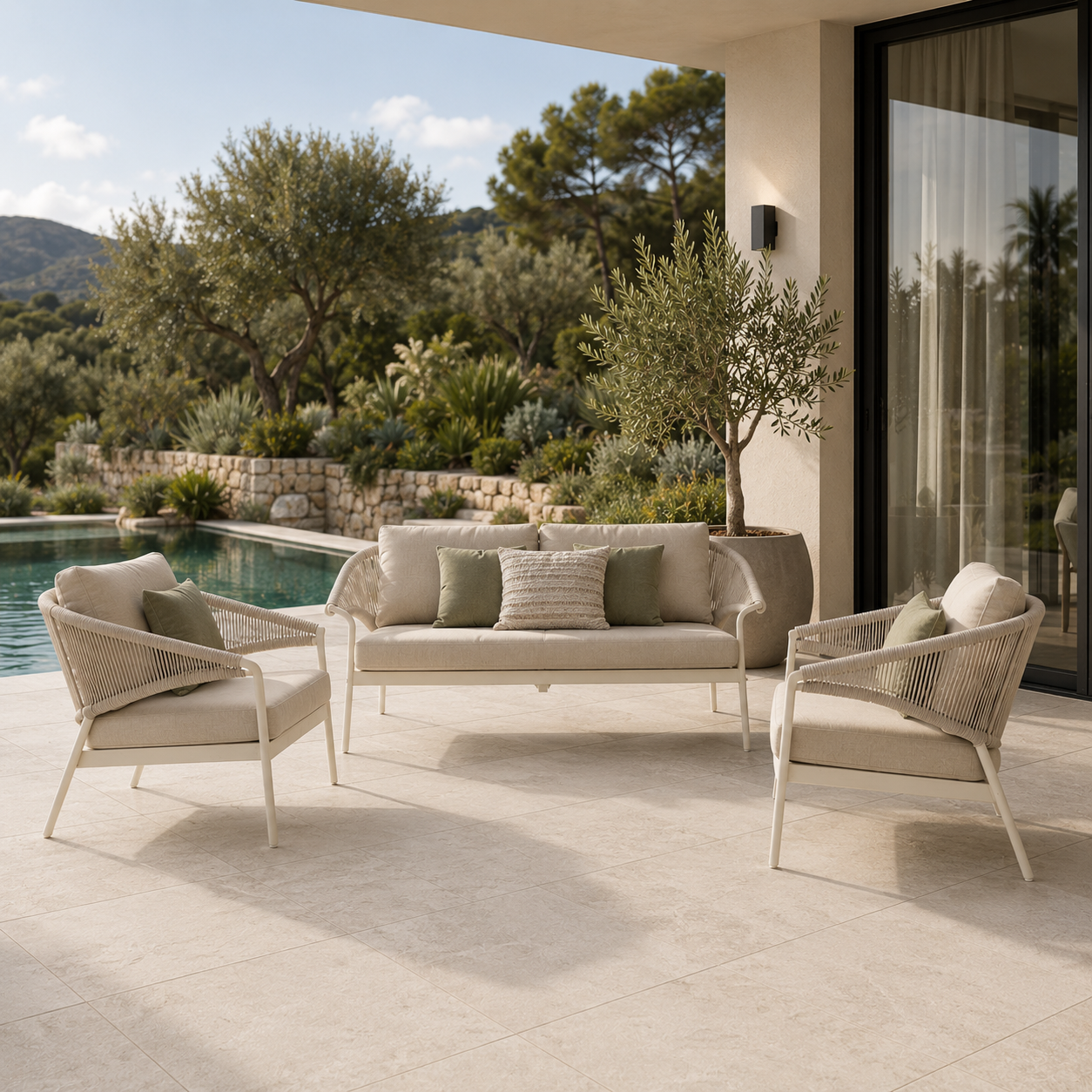 Celia Lounge Setting - 3 pce Ivory | Dove | Stone