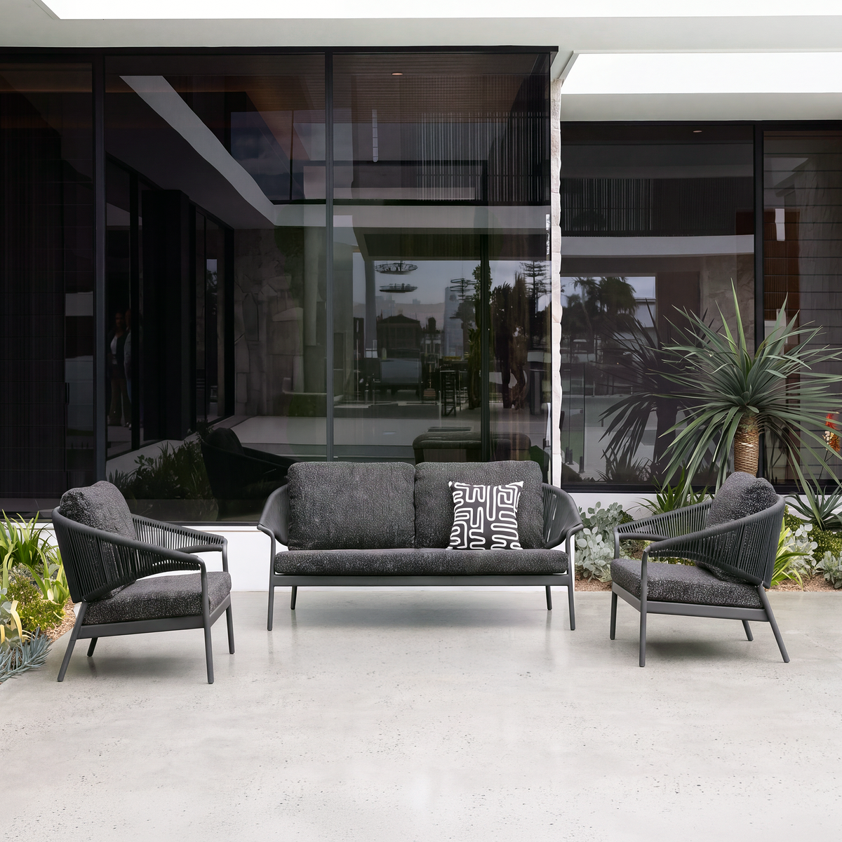 CELIA LOUNGE SETTING 3PCE - CHARCOAL/BLK/BLK BOUCLE