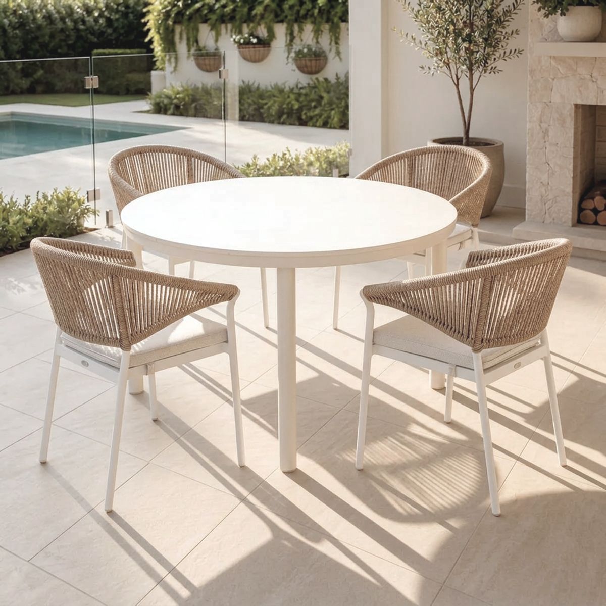 Globe & Celia Extension Dining Setting - 5 pce White Natural