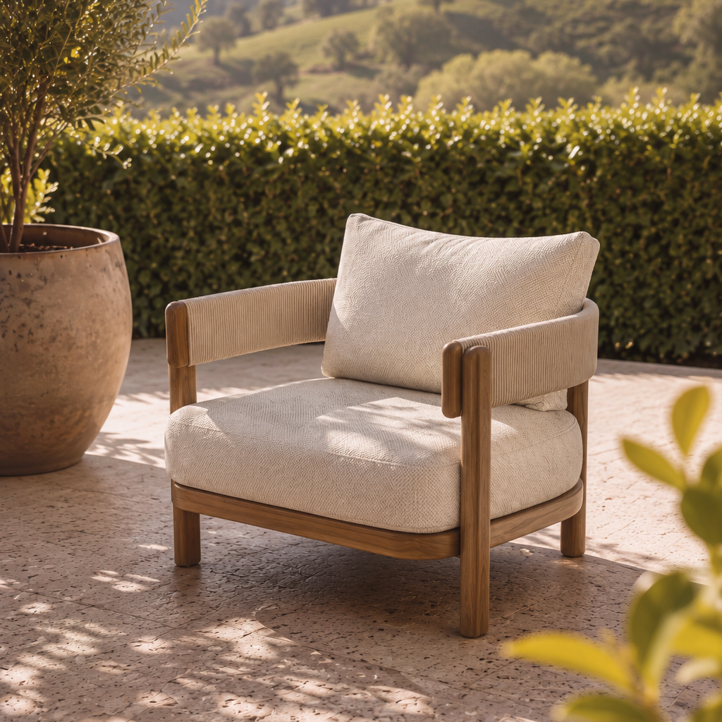 Harbour Lounge Setting - 4 pce Teak | Beige Boucle