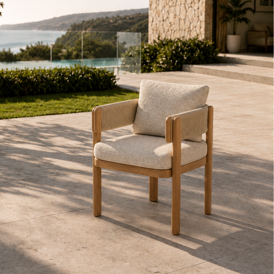 Harbour Dining Chair - Teak | Beige Boucle