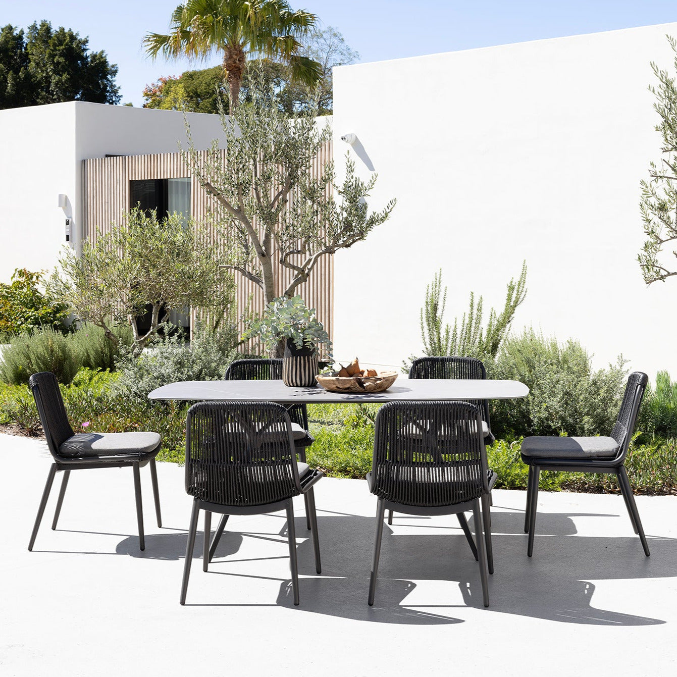 Amalfi & Arona Dining Setting - 7pce Charcoal/Blk