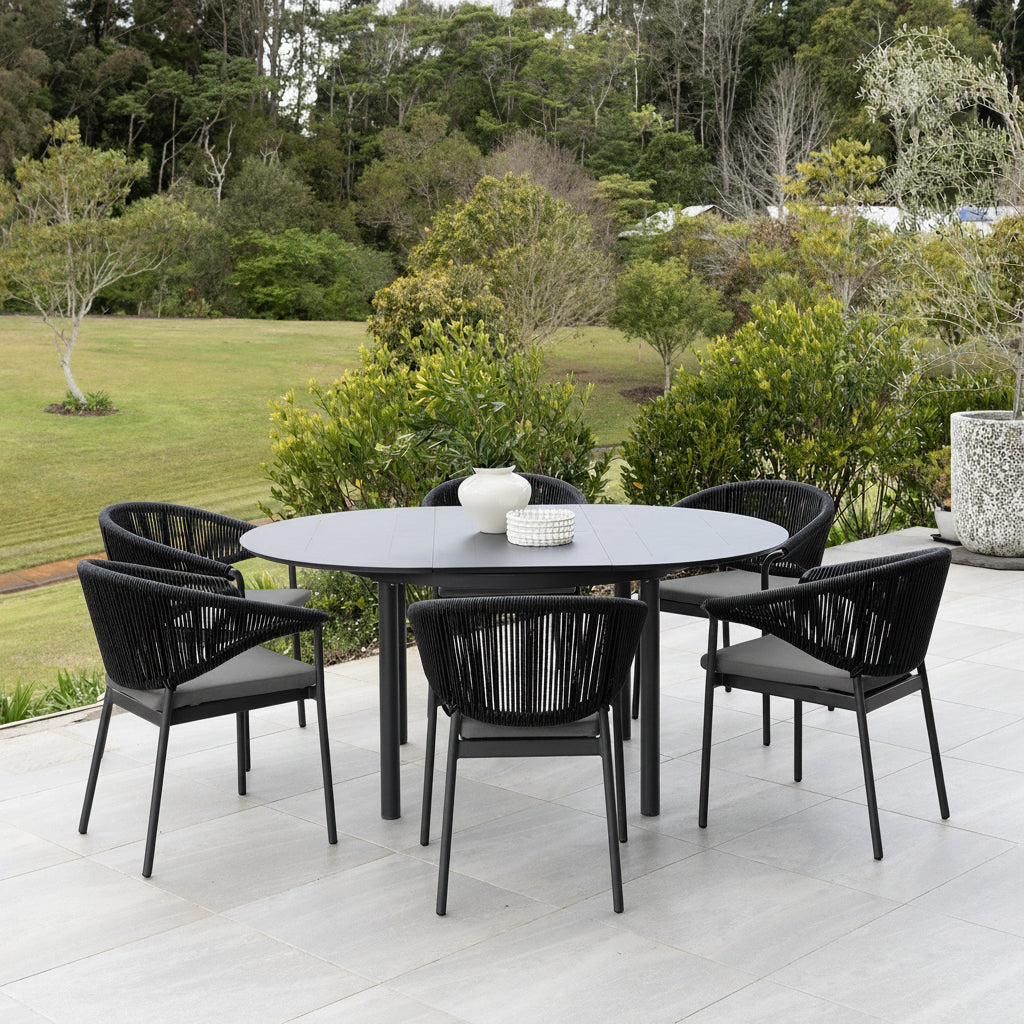 Globe Extension & Celia Dining Setting - 7 pce Charcoal/Charcoal