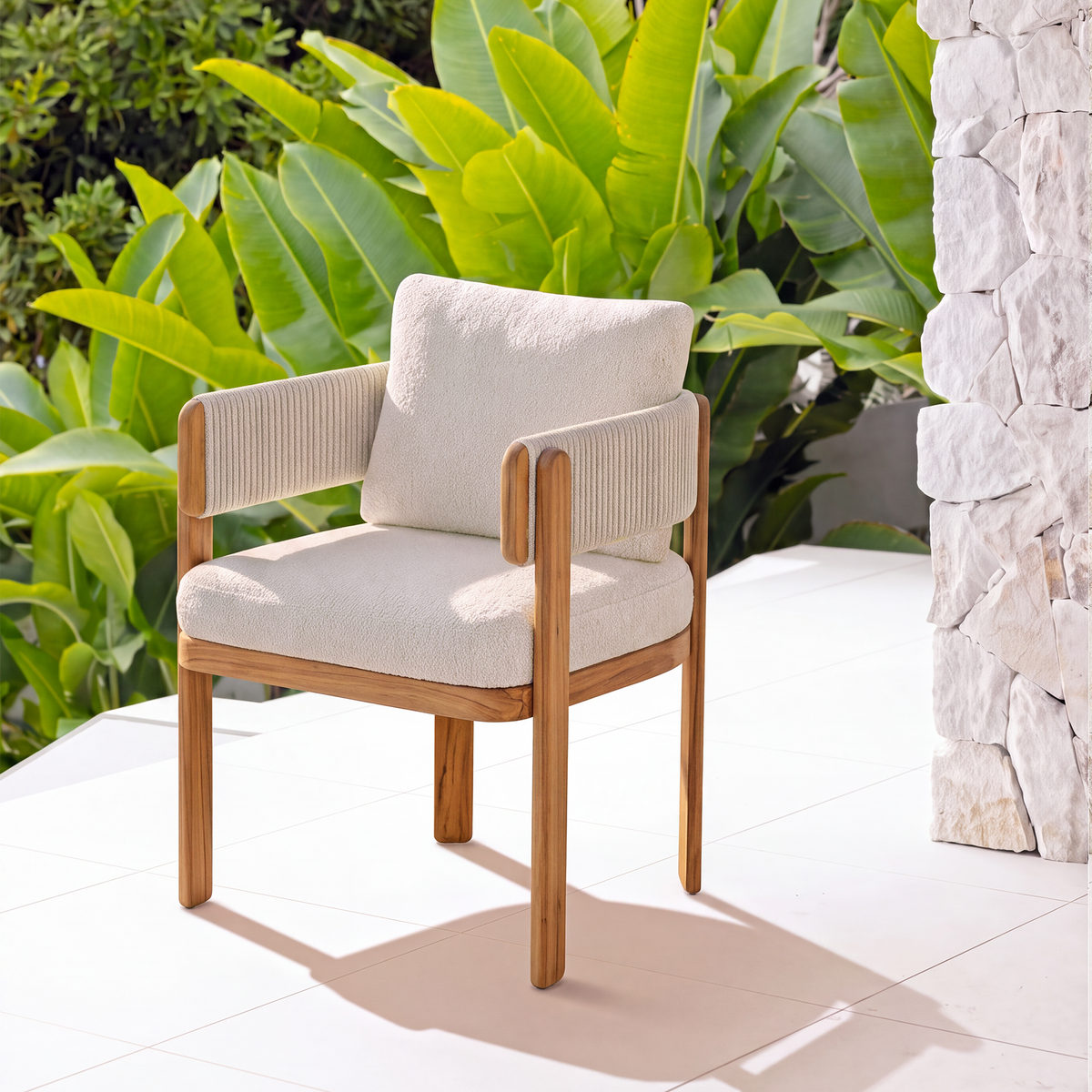 HARBOUR DINING CHAIR TEAK/LIGHT NAT/BEIGE BOUCLE