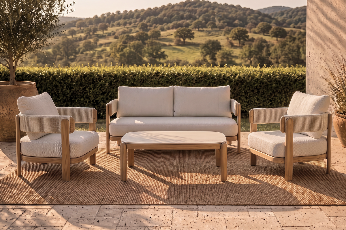 Harbour Lounge Setting - 4 pce Teak | Beige Boucle
