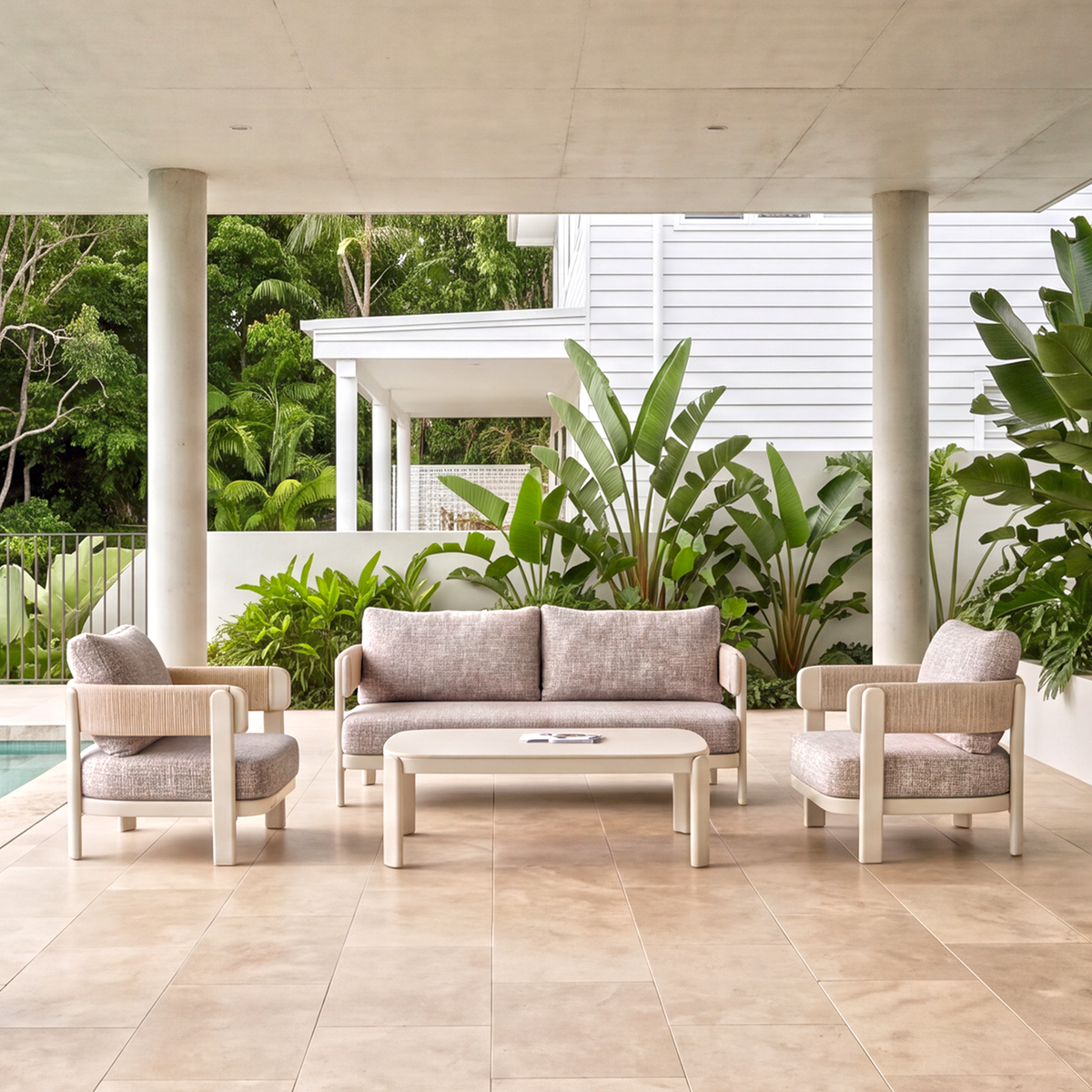 Harbour Lounge Setting - 4 pce Ivory | Brown Boucle