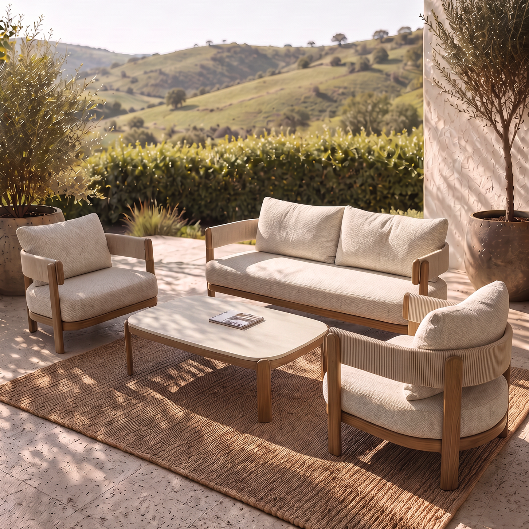Harbour Lounge Setting - 4 pce Teak | Beige Boucle