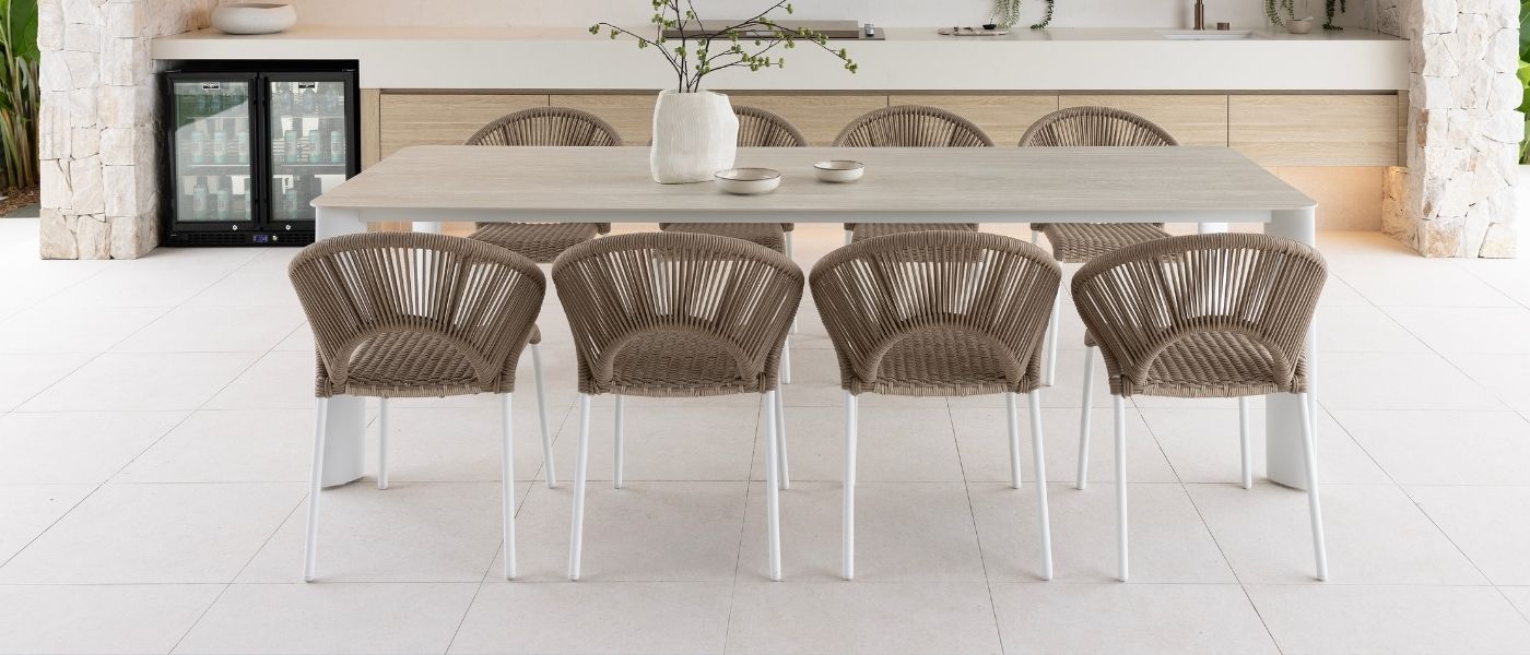 Rhonda & Holly Dining Setting - 9 pce White | Natural