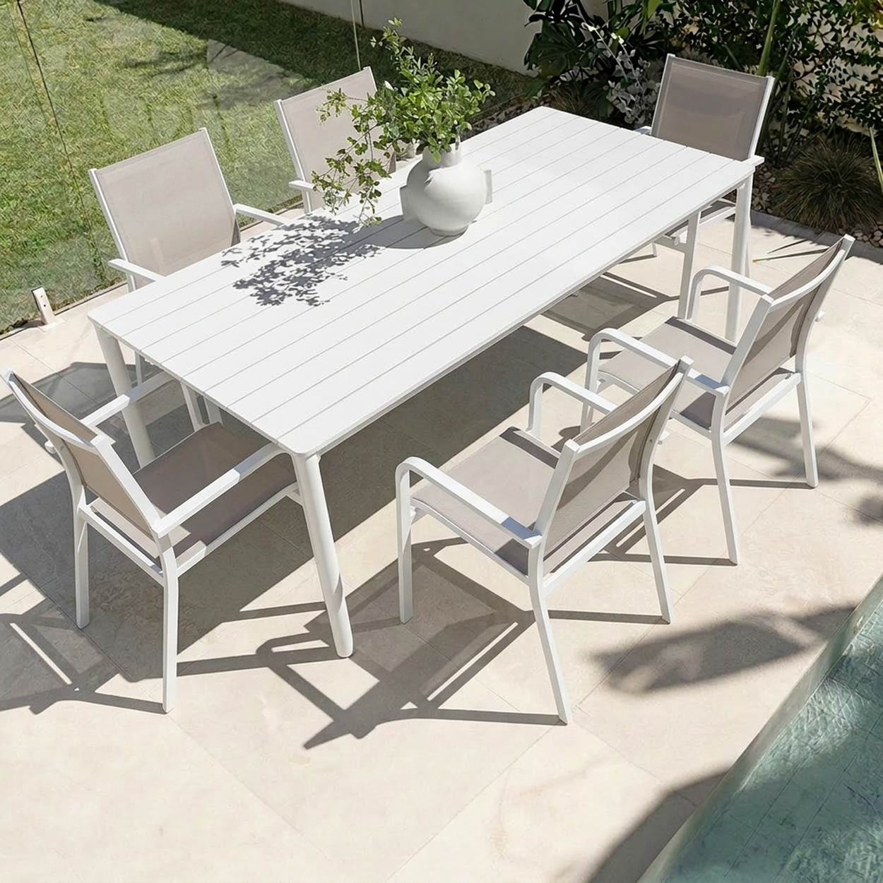 MESA & MONS DINING WHITE/TAUPE - 7PCE