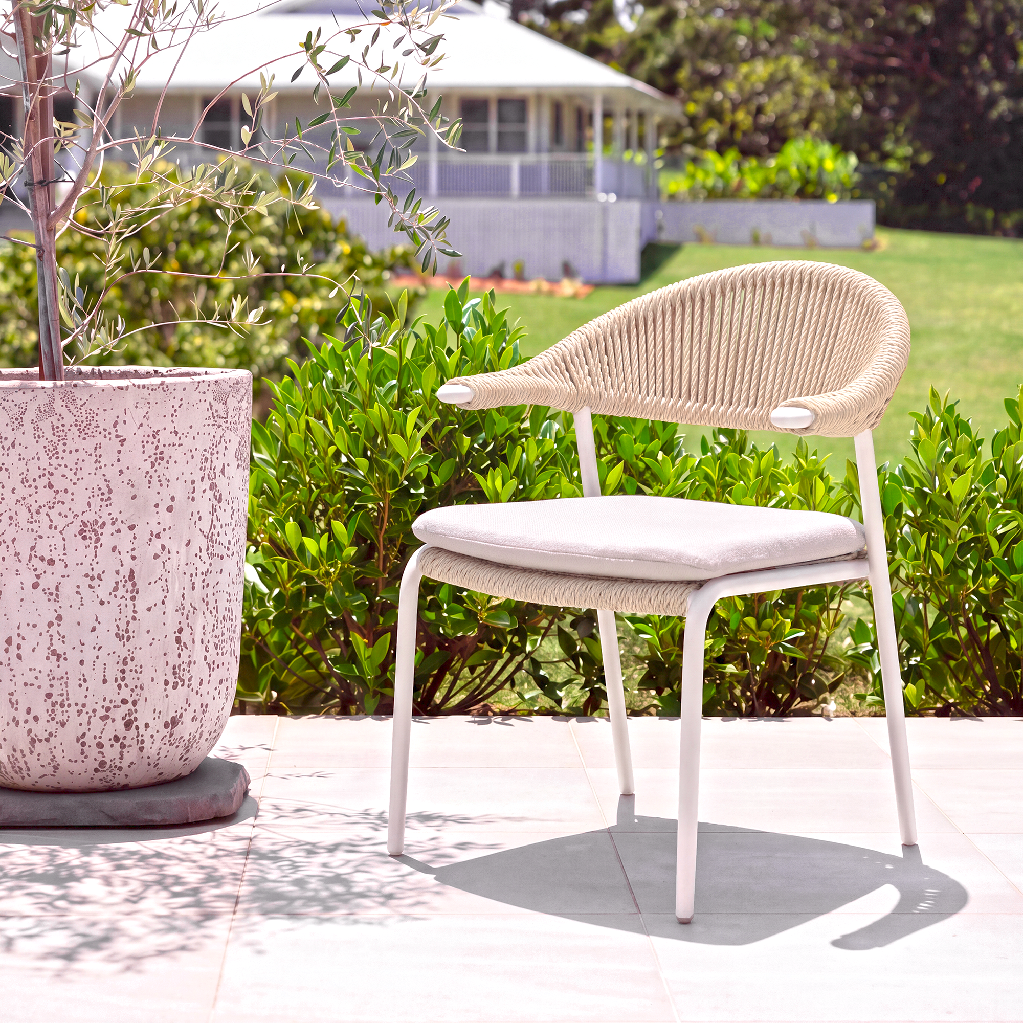 Mila Dining Chair - White | Beige Boucle
