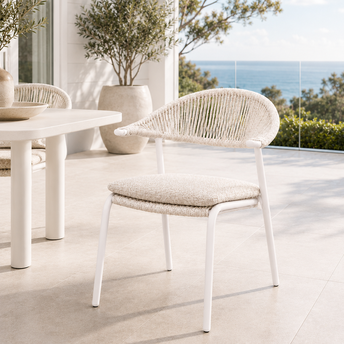 Mila Dining Chair - White | Beige Boucle