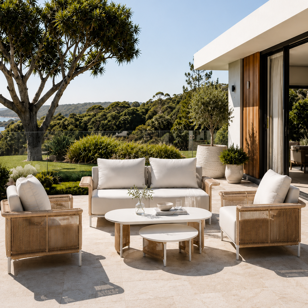 Novara Lounge Setting - 4 pce (Double Coffee Table) - Floor Stock