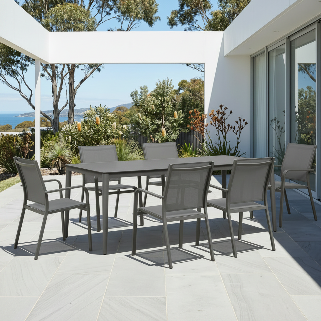 Ocean & Mons dining setting - 7 pce Charcoal