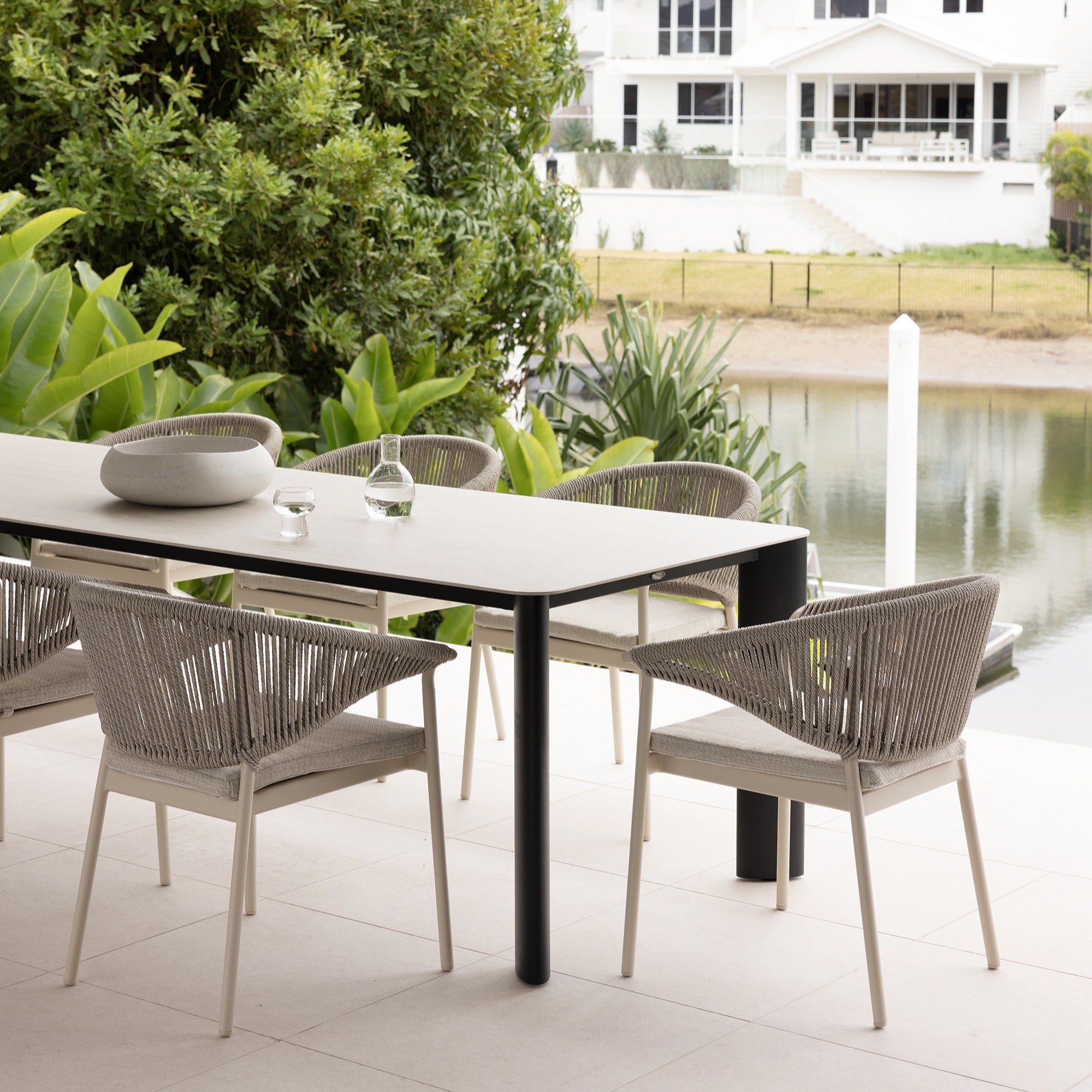 RHONDA & CELIA DINING SETTING - 9 PCE BLK & DOVE GREY