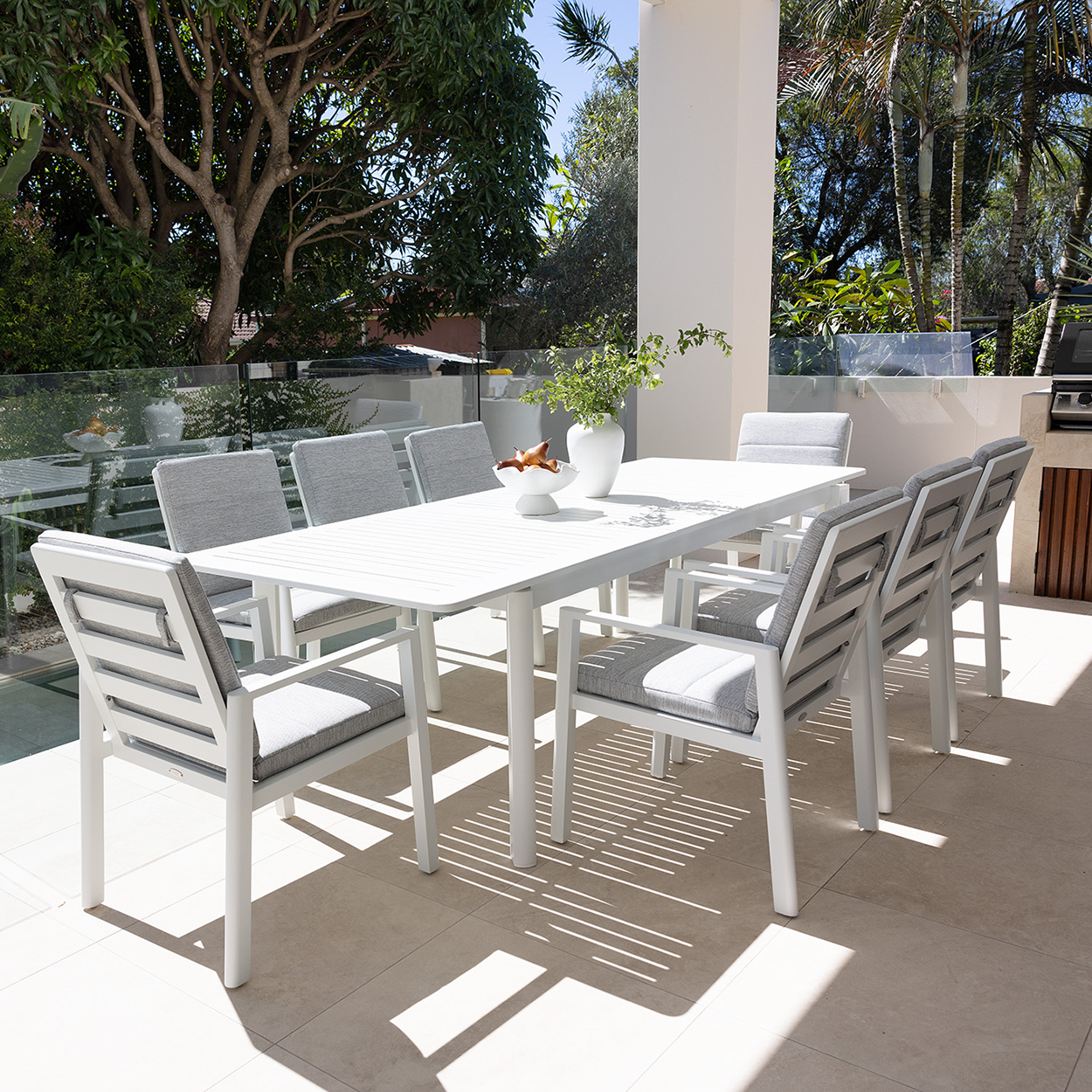 Salandra Extension & Trend Dining Setting - 9 pce White