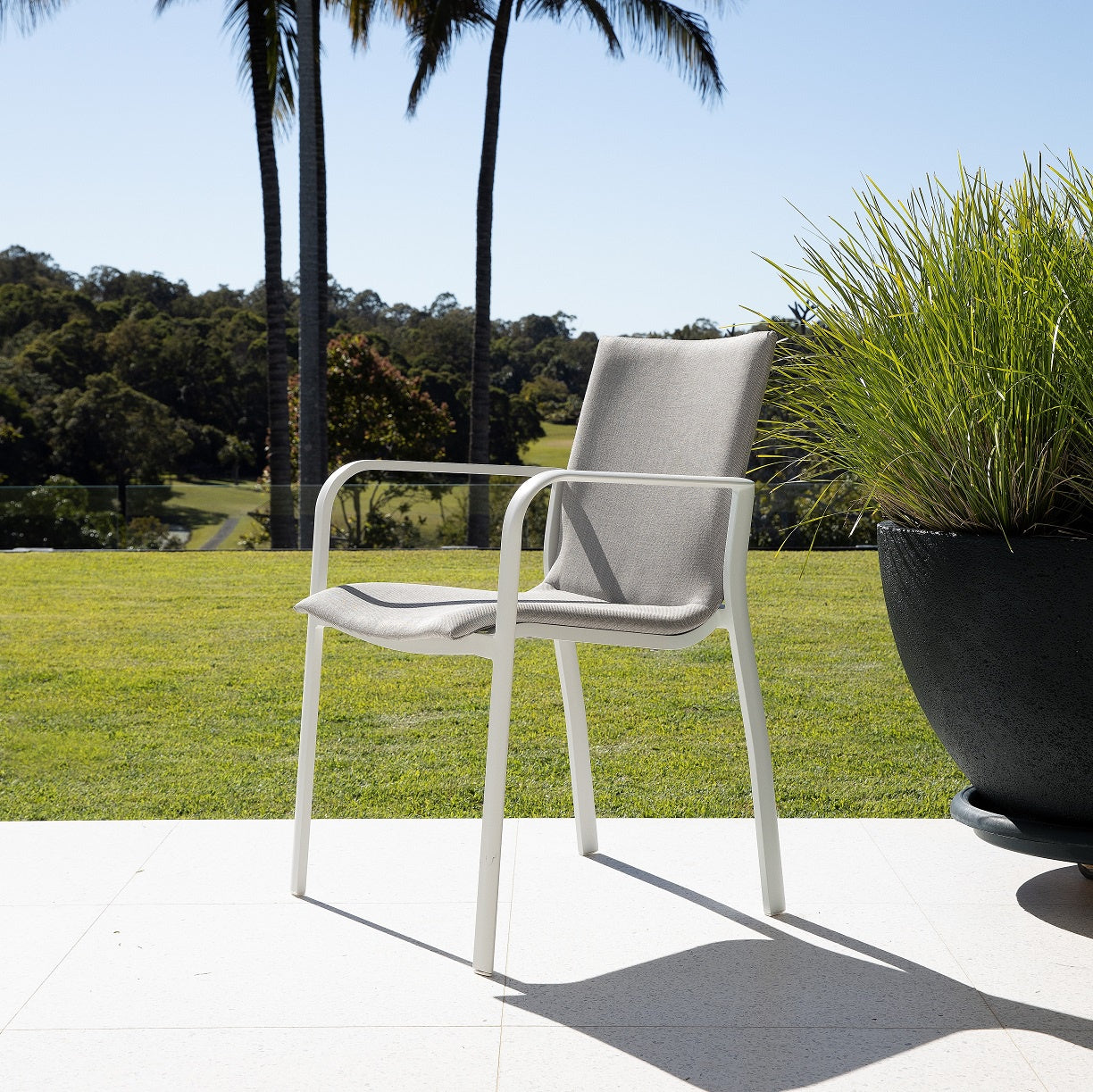 GRC Terazzo Round & Danza Dining Setting - 7 pce White