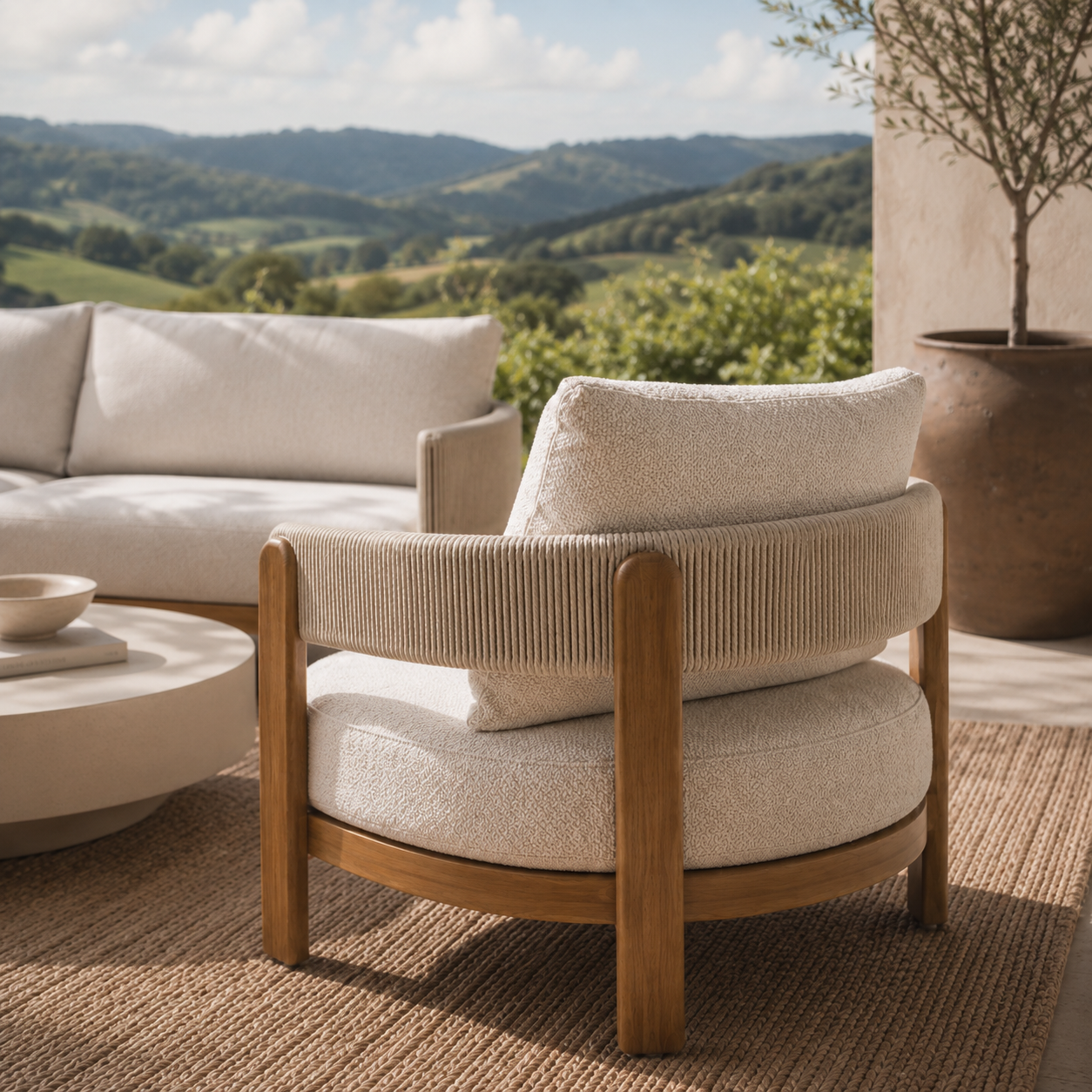 Harbour Lounge Setting - 4 pce Teak | Beige Boucle
