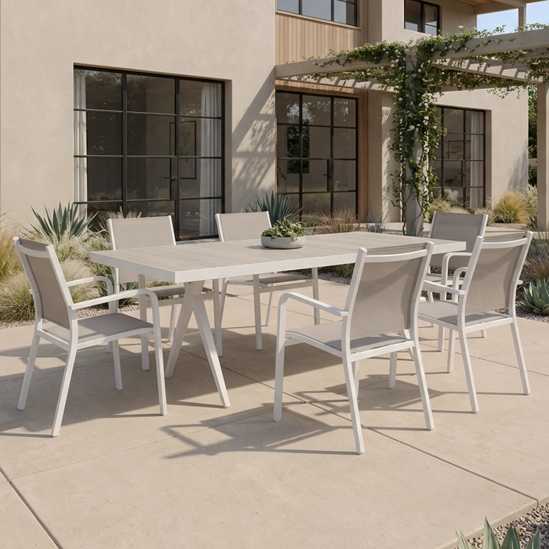 Serene & Mons - 7 pce Dining Setting White Taupe