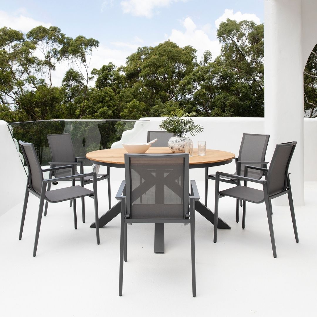 New Orleans & Mons Dining Setting - 7pce Charcoal (FLOOR STOCK)