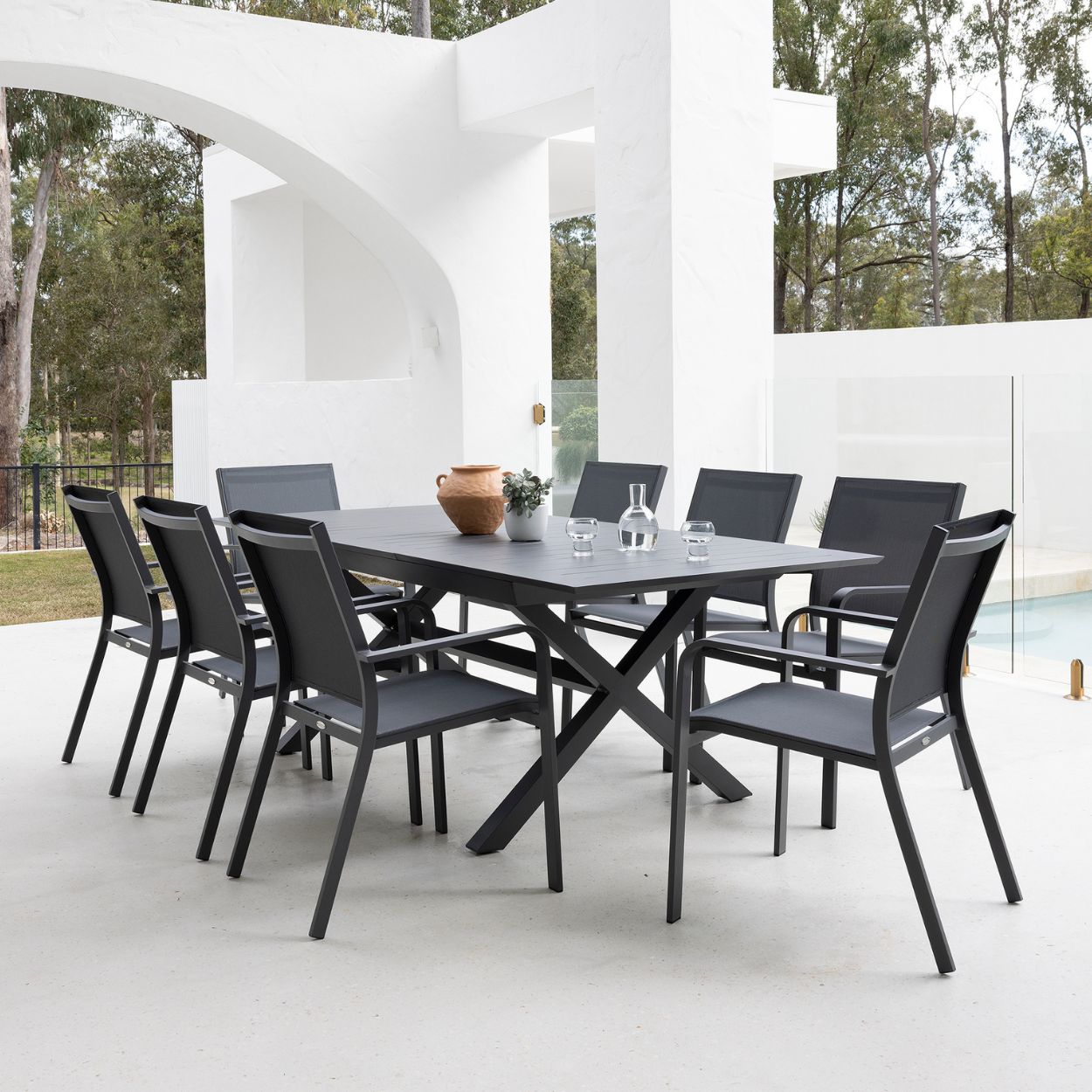 Tavolo Ext & Mons Extension Dining Setting - 9 pce Charcoal