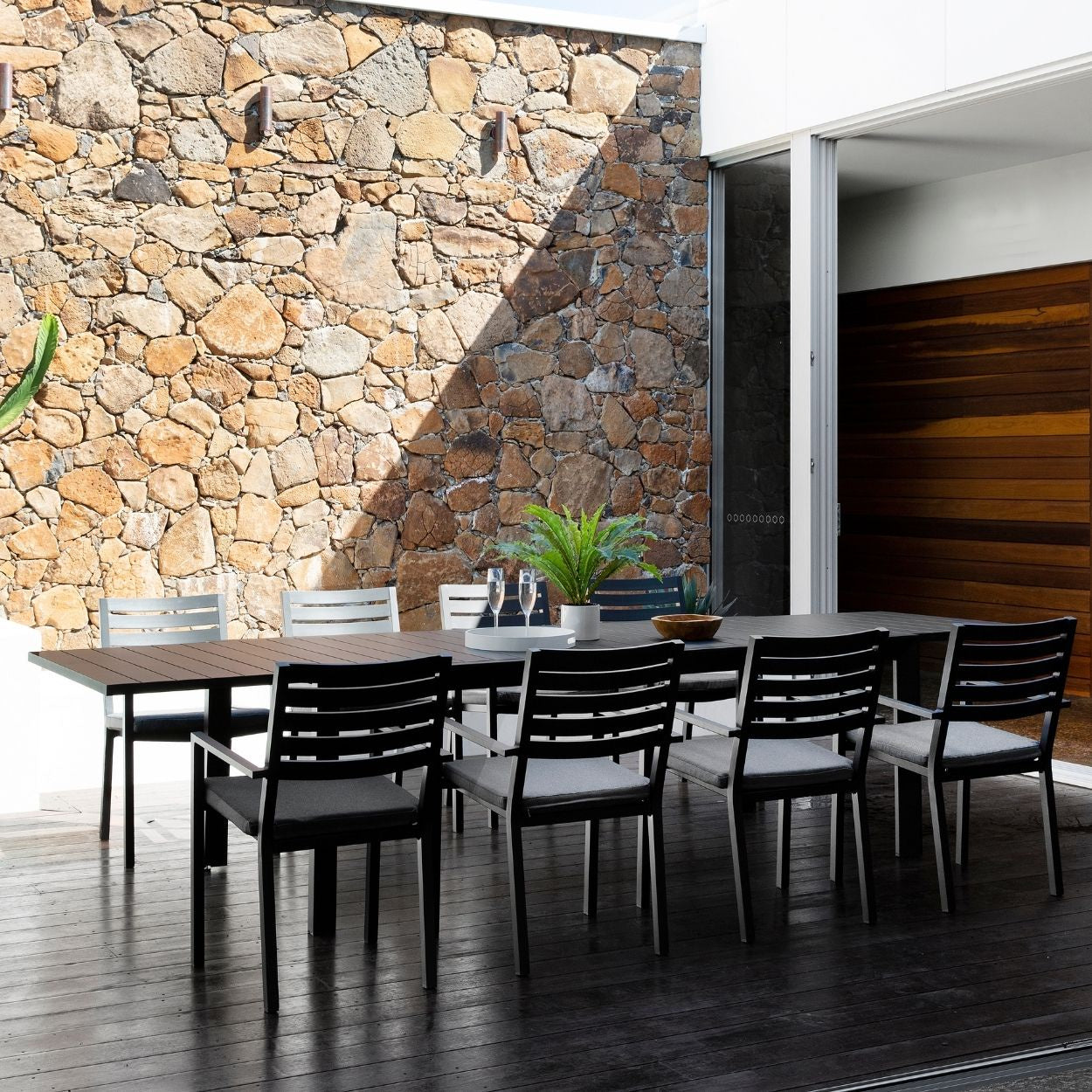 Eclipse & Strand Extension Dining Setting - 9 pce Charcoal