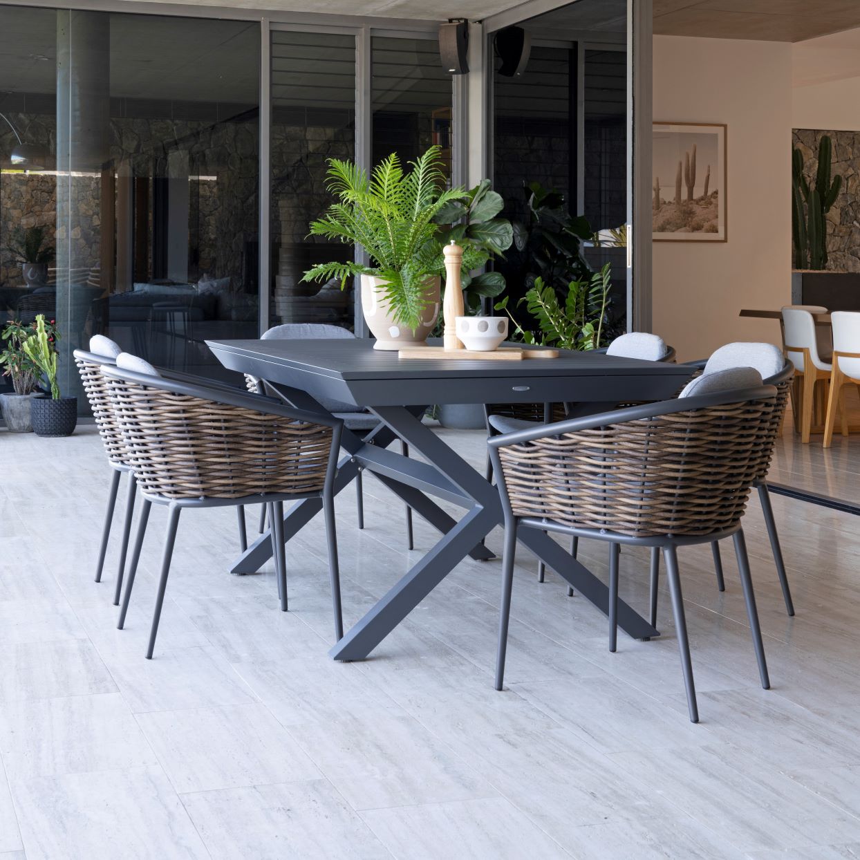 Tango & Artemis Extension Dining Setting - 7 pce Charcoal