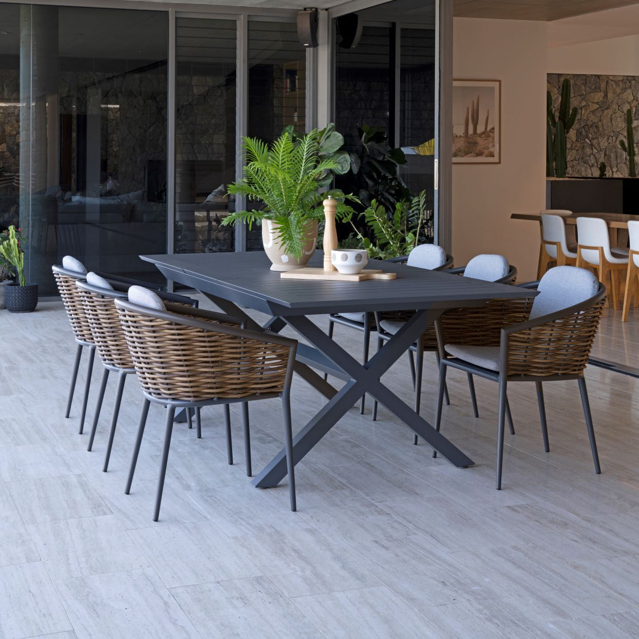 Tango & Artemis Extension Dining Setting - 7 pce Charcoal