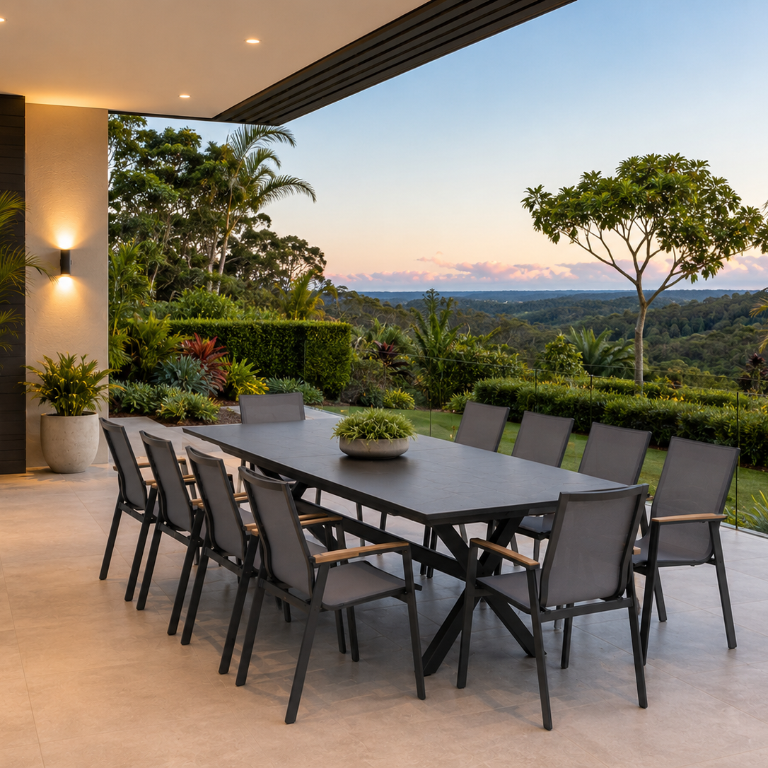 TROPEA EXTENSION TABLE & LUCA 7PCE CHARCOAL