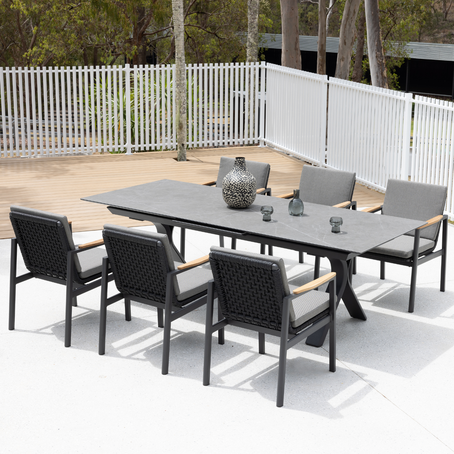 Carson Extension & Reyne Dining Setting - 7pce Charcoal