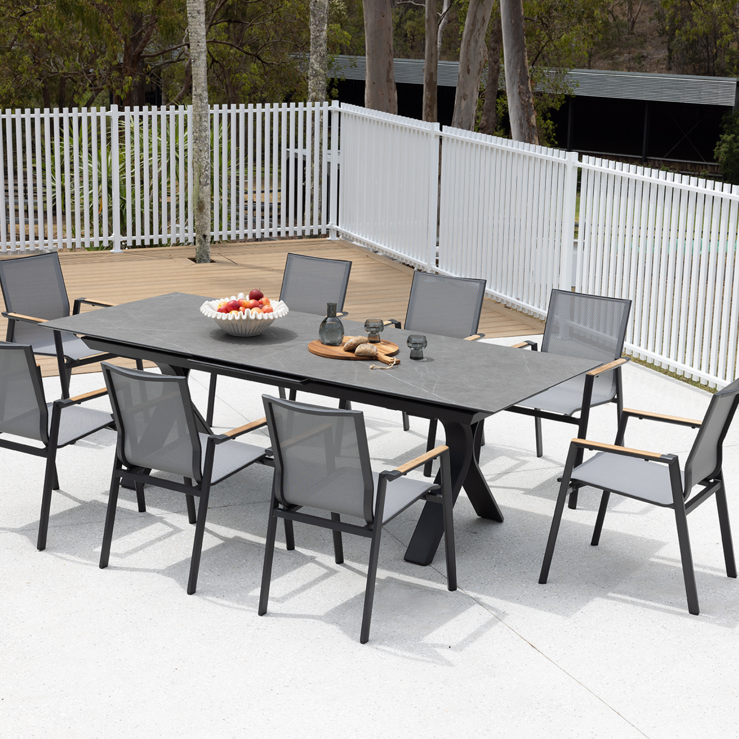 Carson Extension & Luca Dining Setting - 9pce Charcoal