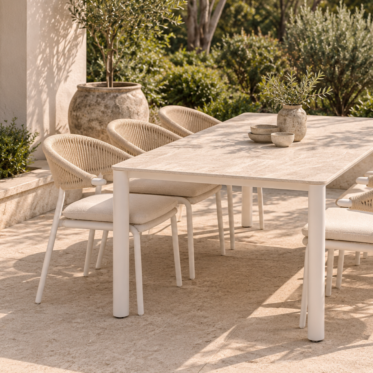 ASPEN & MILA DINING SETTING 7 PCE - WHITE/LIGHT NAT