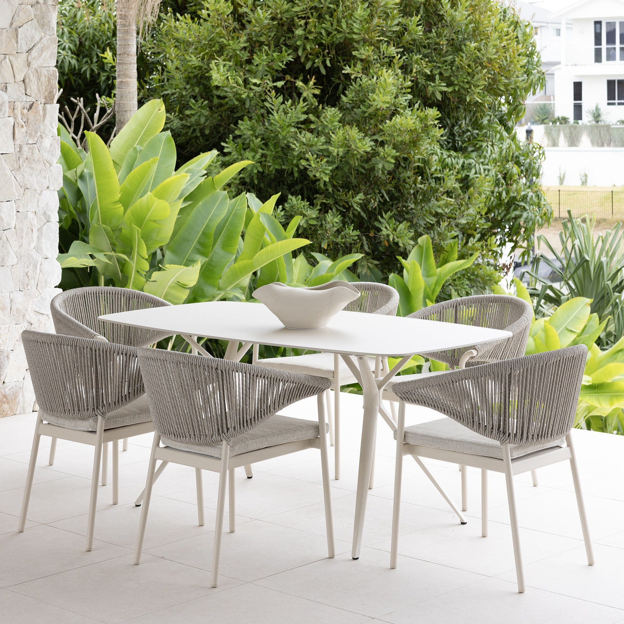 AMALFI & CELIA DINING SETTING - 7 PCE IVORY DOVE GREY