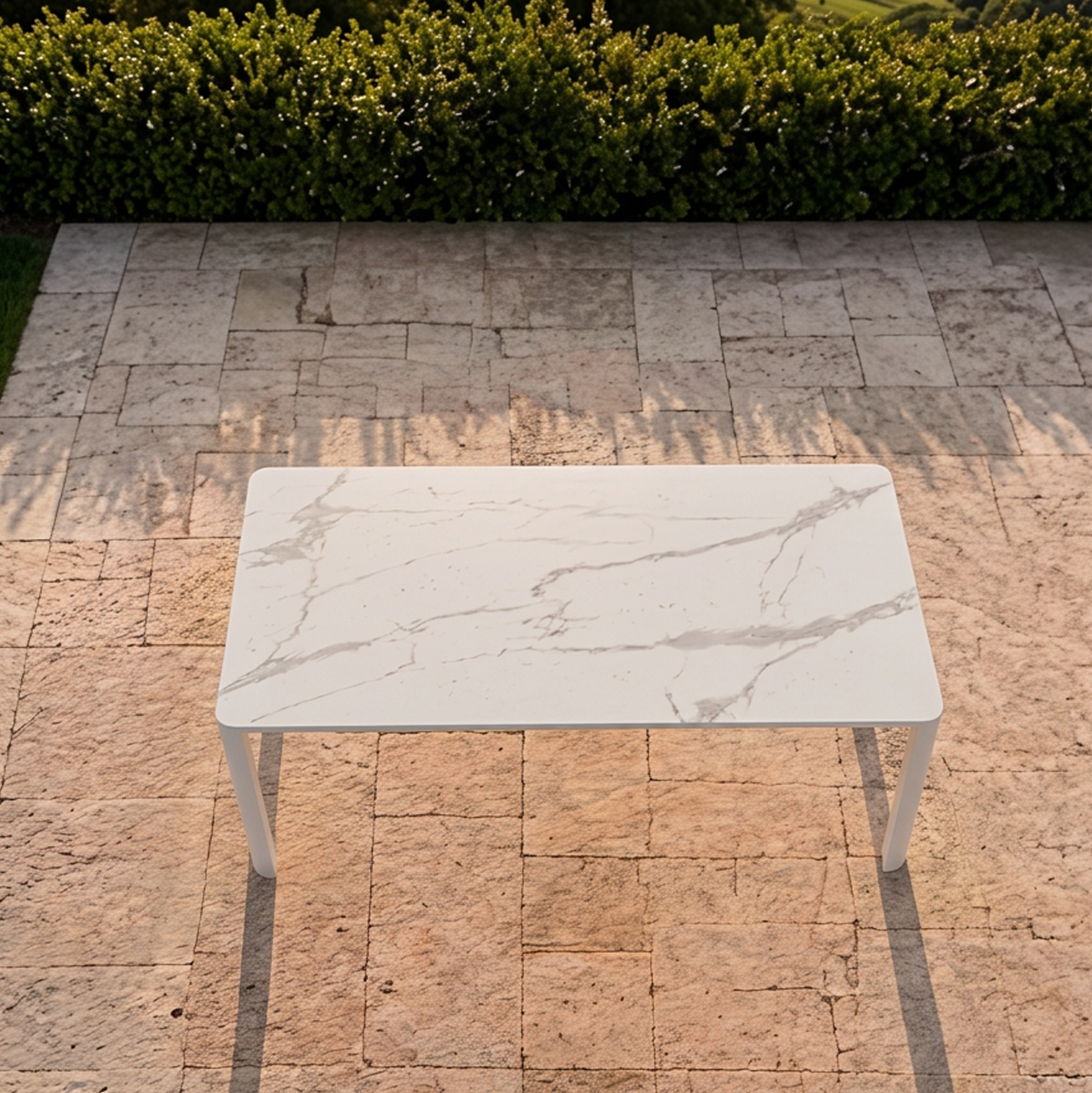 ASPEN (2m x 90cm) WHT/MARBLE & AYANA WHT/LINEN - 7 PCE DINING SETTING