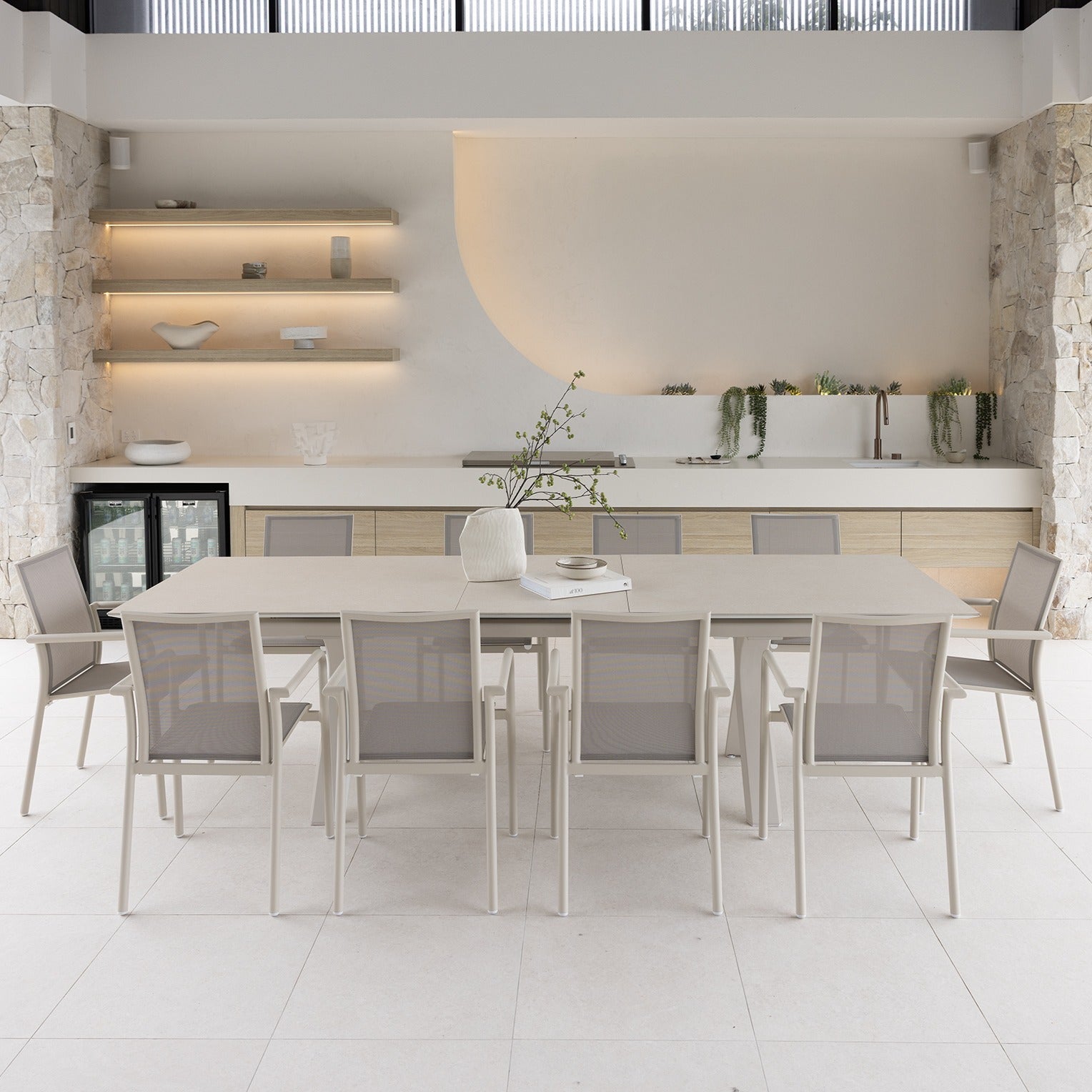CARSON EXTENSION & AROHA DINING SETTING - 11 PCE IVORY