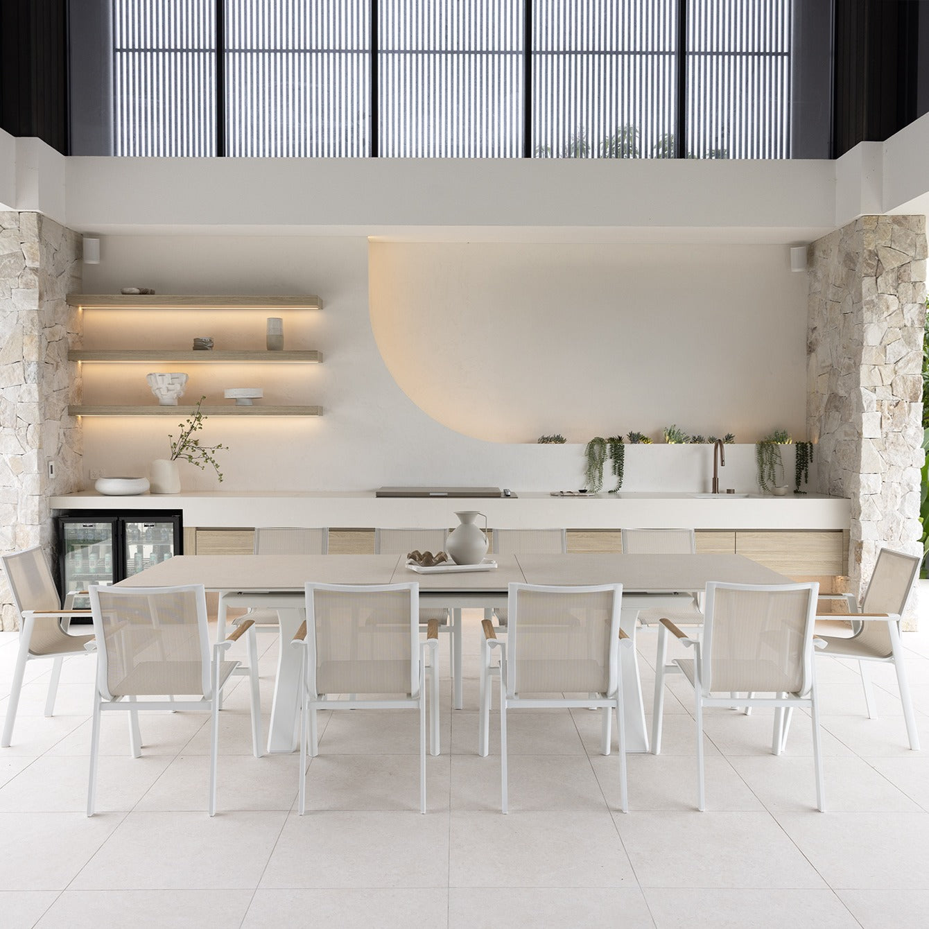 CARSON EXTENSION & LUCA DINING SETTING - 11 PCE WHITE IVORY
