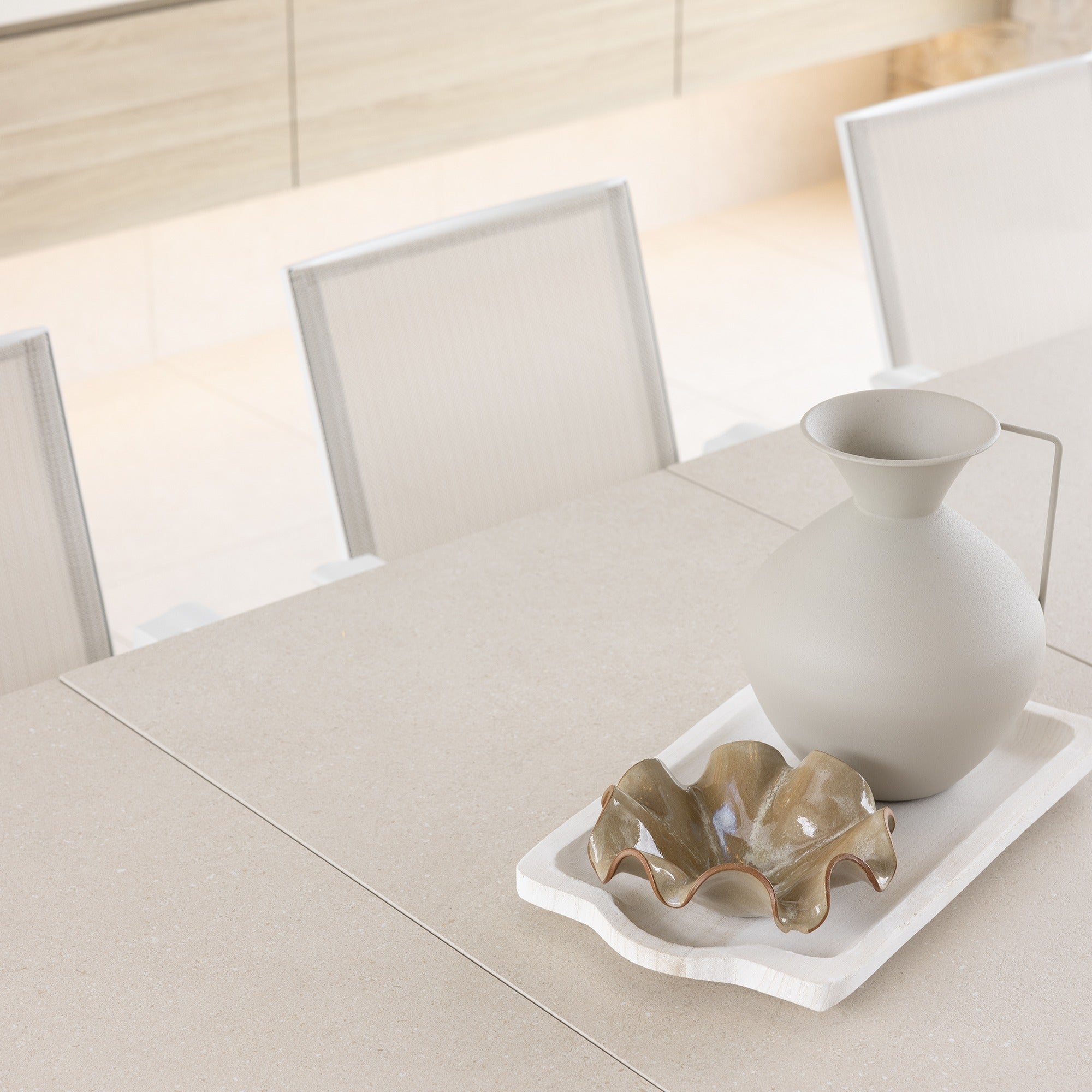 CARSON EXTENSION & LUCA DINING SETTING - 11 PCE WHITE IVORY