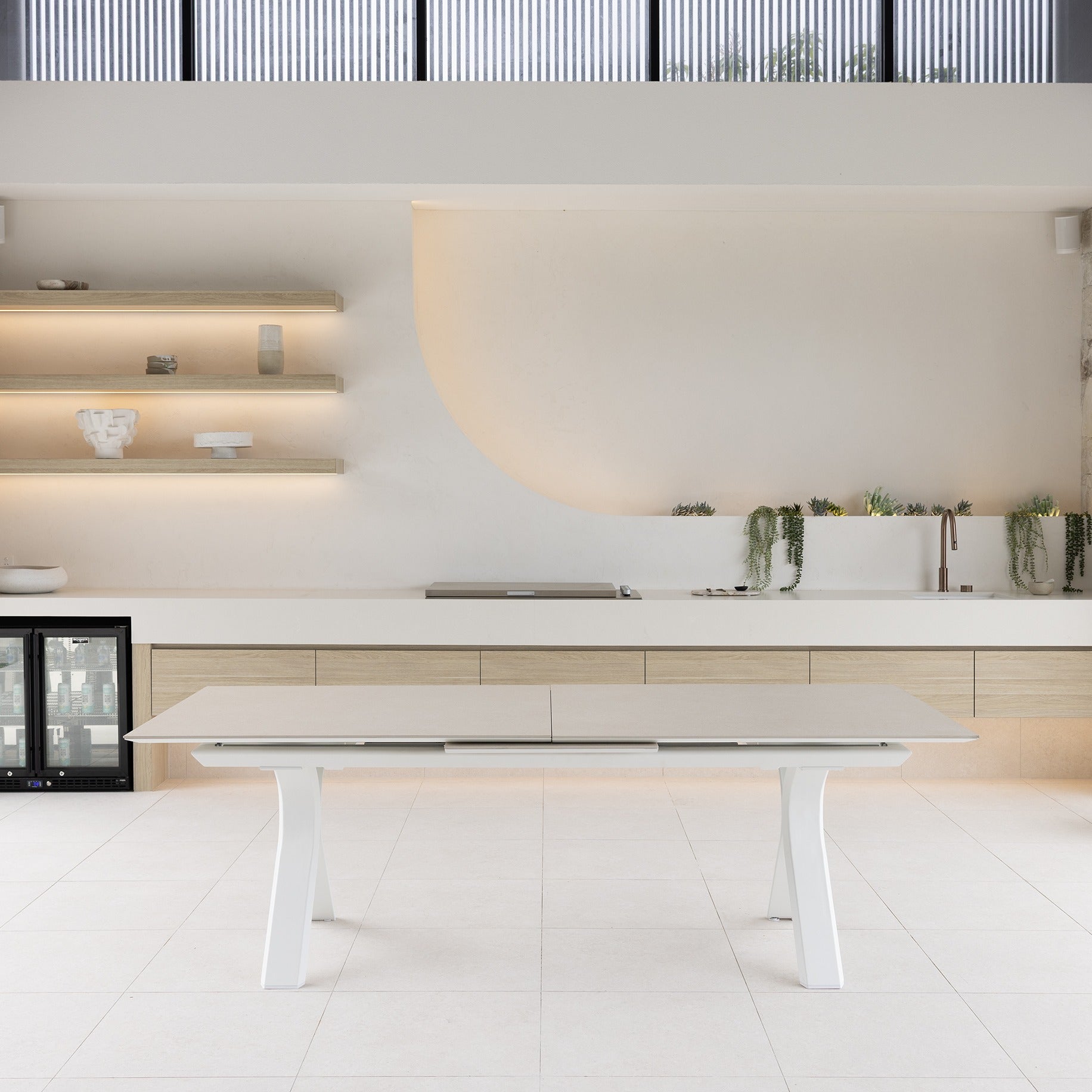 CARSON EXTENSION & LUCA DINING SETTING - 11 PCE WHITE IVORY