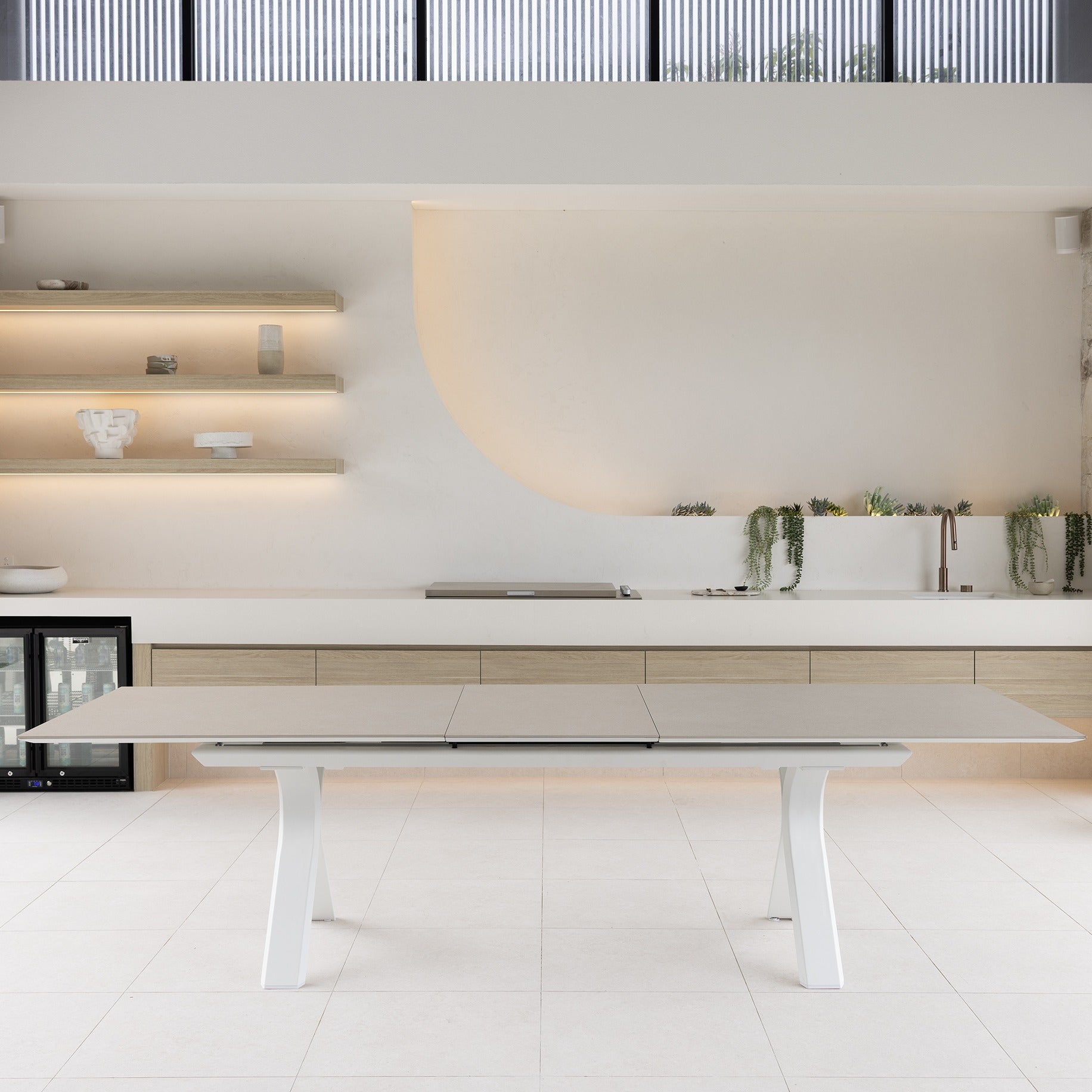 CARSON EXTENSION & LUCA DINING SETTING - 11 PCE WHITE IVORY