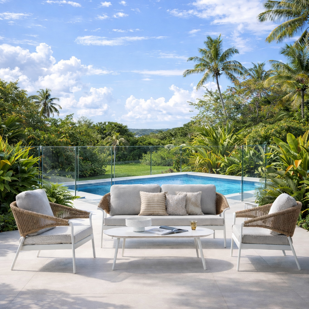 Celia Lounge Setting - 3 pce White | Natural