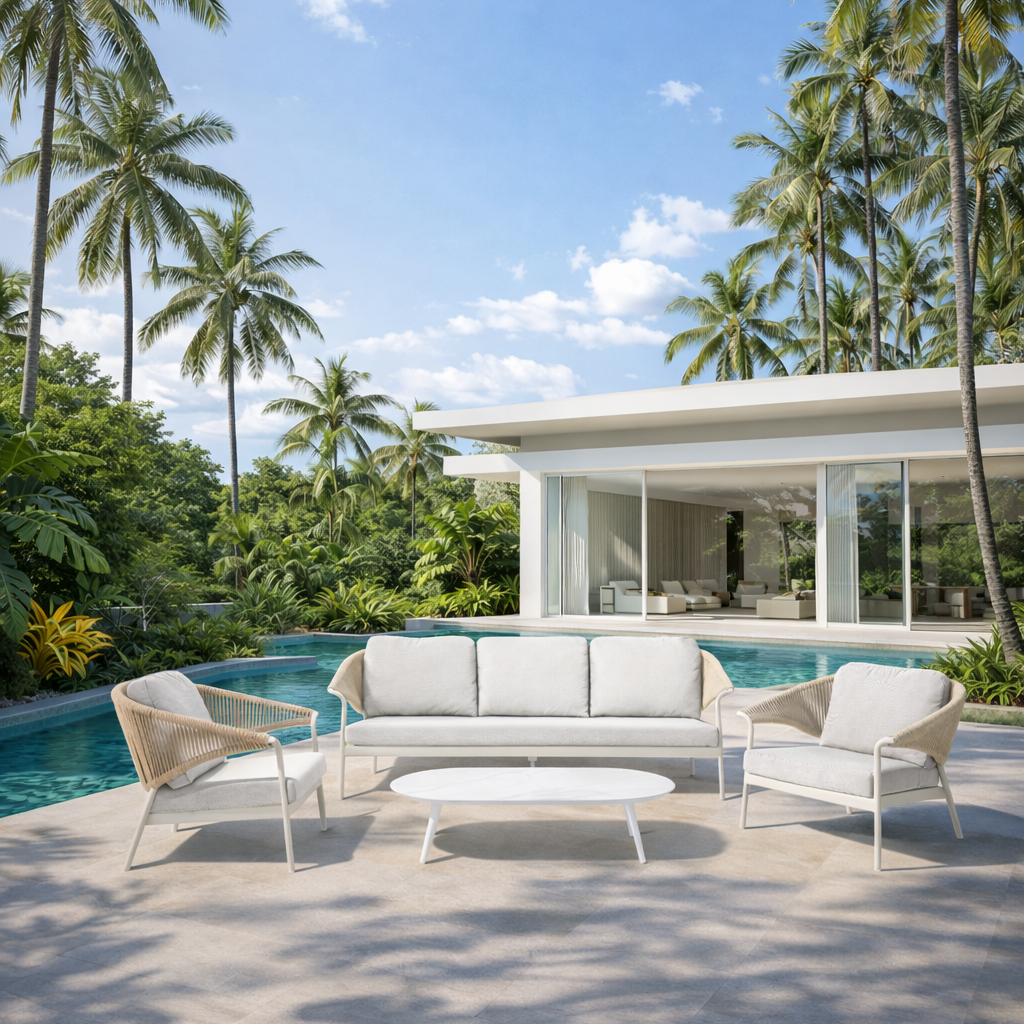 Celia Lounge Setting - 4 pce White | Natural