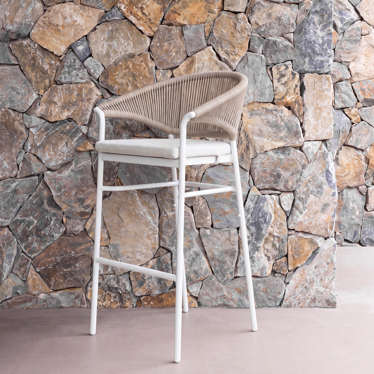 CELIA BAR CHAIR WHITE/LIGHT NAT/BEIGE BOUCLE
