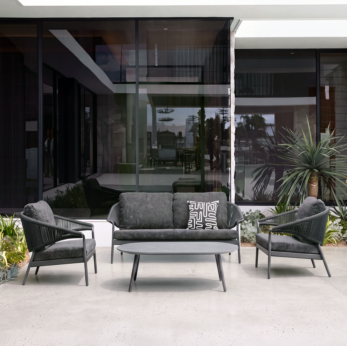 CELIA LOUNGE SETTING 4 PCE CHARCOAL / BLACK BOUCLE