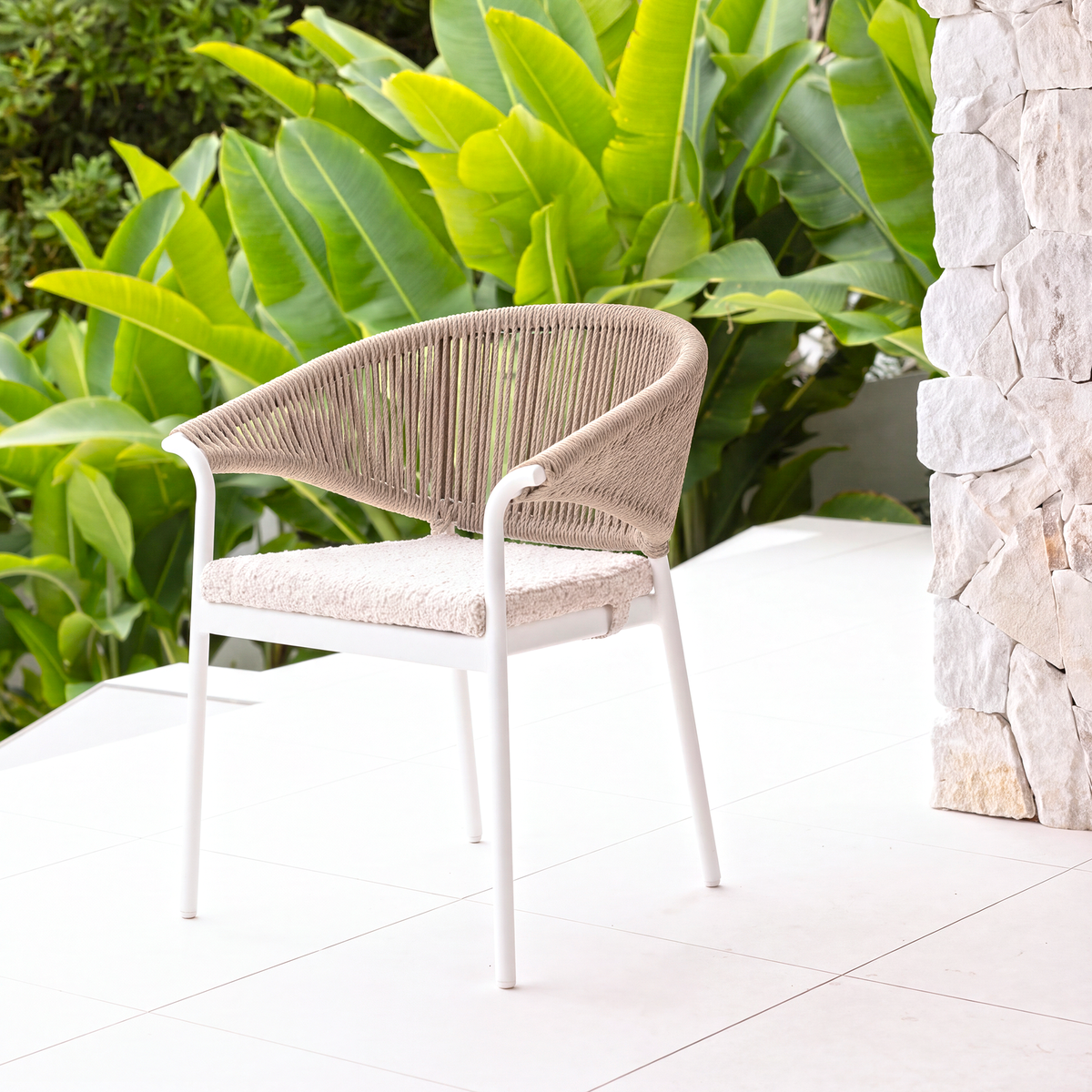 CELIA DINING CHAIR WHITE/LIGHT NAT/BEIGE BOUCLE