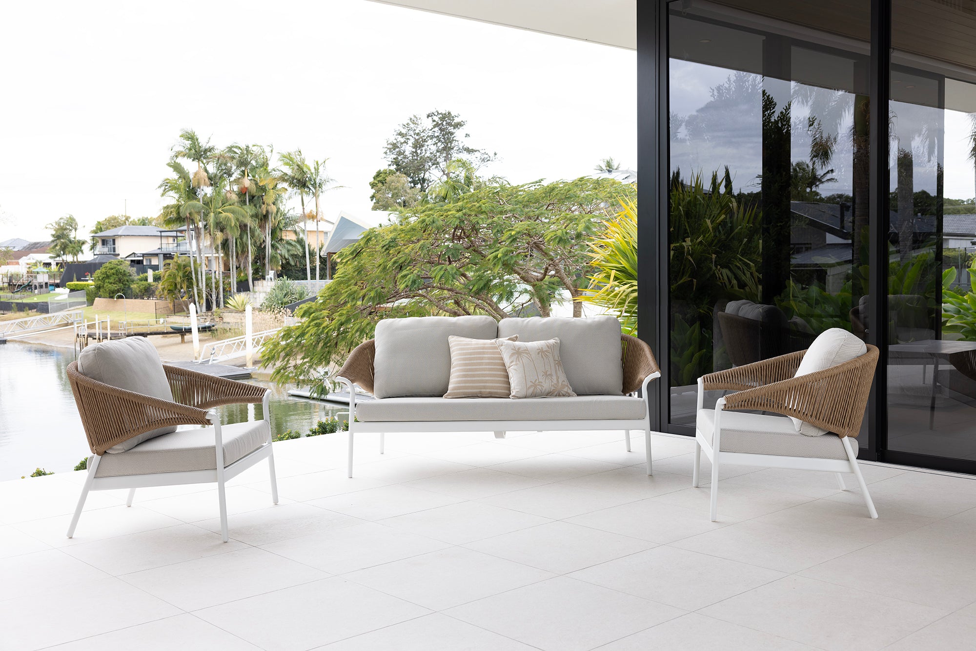 Celia Lounge Setting - 4 pce White | Natural