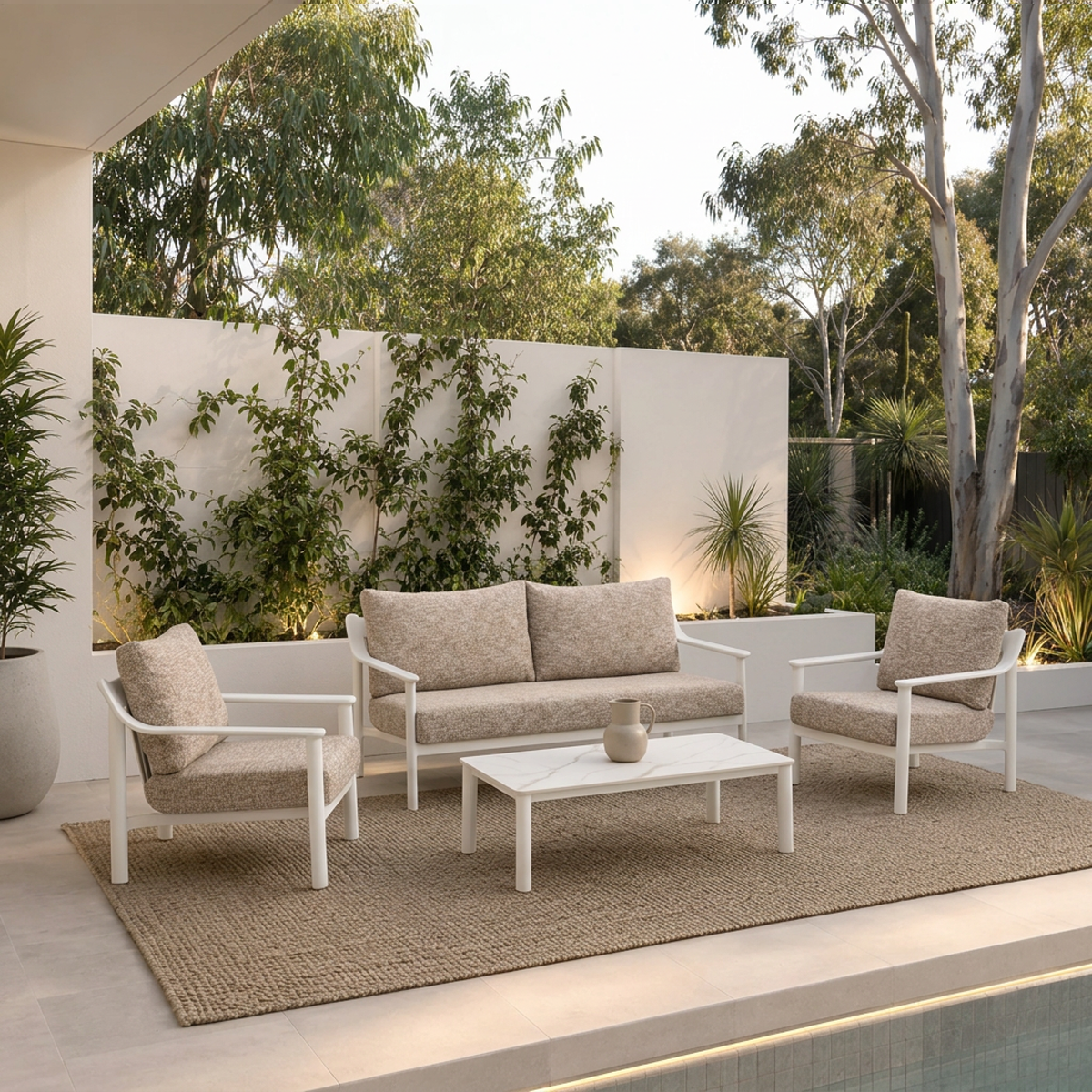 Falls Lounge Setting - 3 pce White | Brown Weave