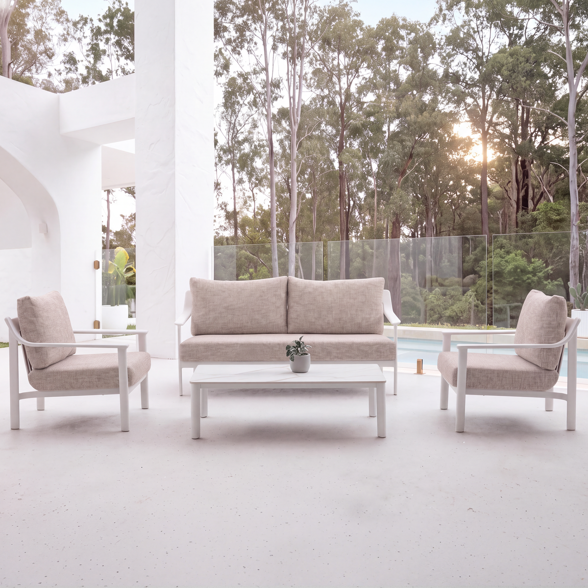 Falls Lounge Setting - 3 pce White | Brown Weave